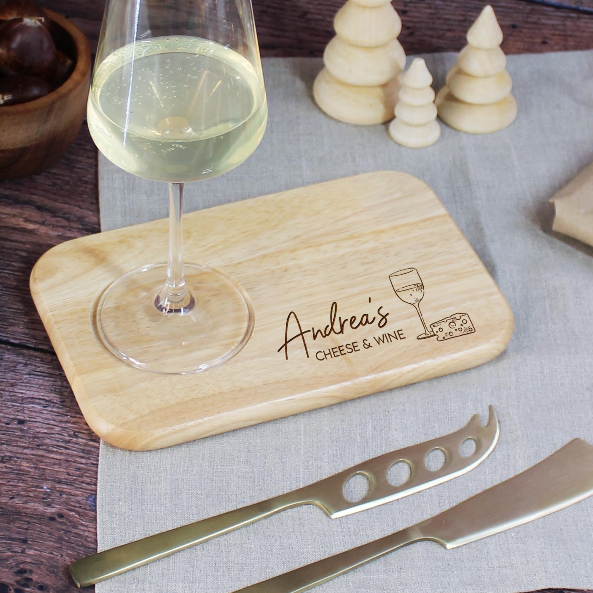 Ebuygb Personalised Cheese & Wine Board, Charcuterie Board With Any Name, Serving Platter, Cheeseboard, Wine Lover, Cheese Lover Gift