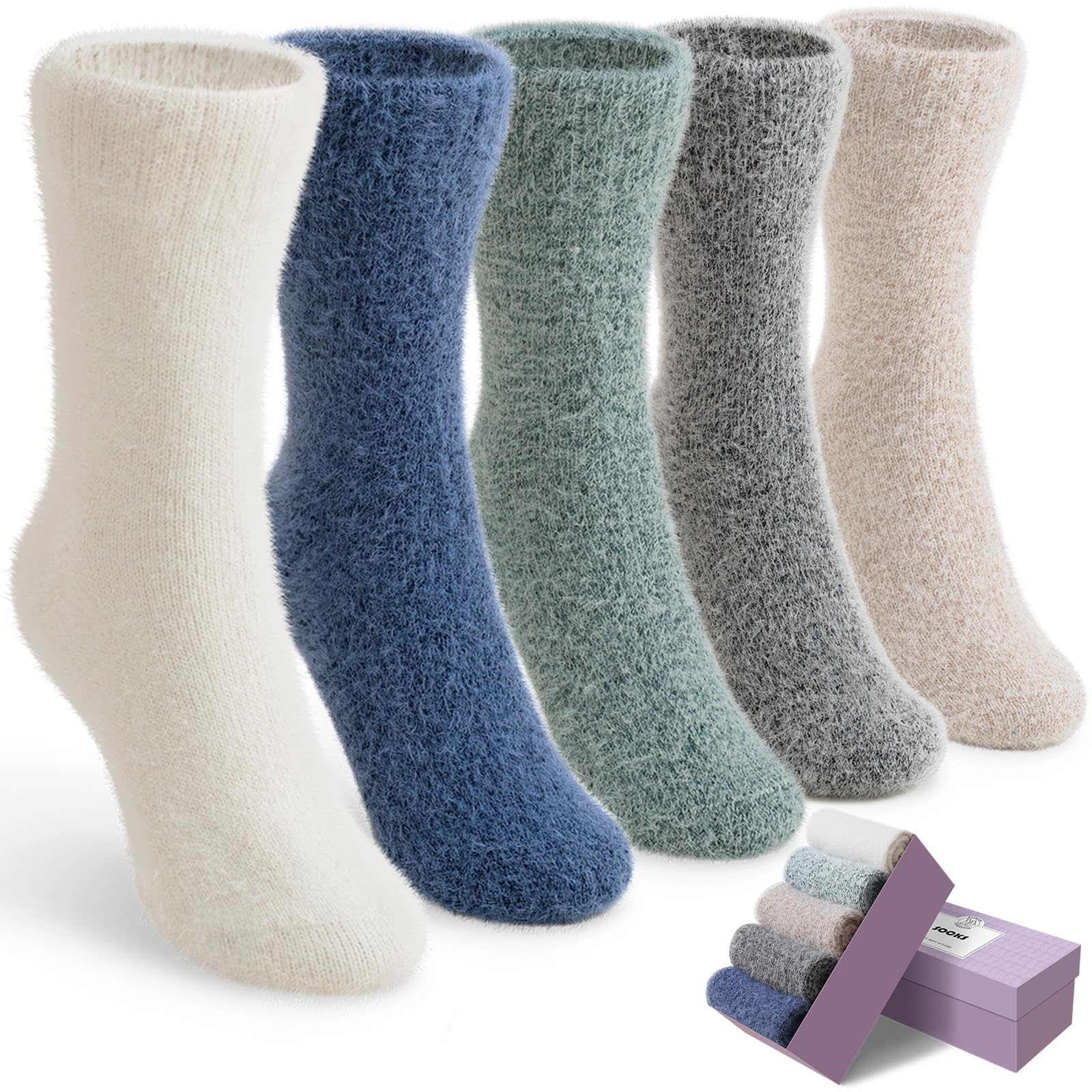 5 pares de calcetines mullidos, suaves y cómodos para mujer, calcetines cómodos para dormir, perfectos y cálidos regalos de invierno para mujer | Calcetines cómodos e informales para dormir en casa o cama, perfectos para el invierno, para esposa, novia o