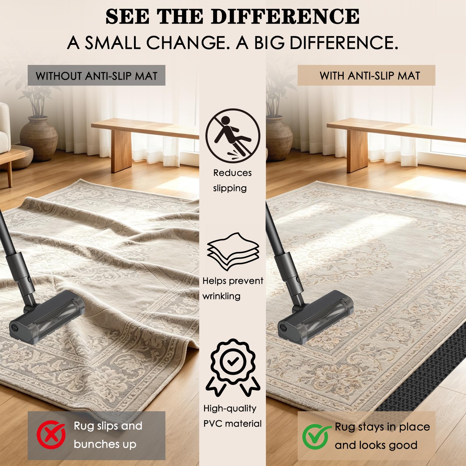 Alfombrilla Antideslizante para Alfombra 120 x 280 cm Alfombrilla para El Maletero del Coche, Base Antideslizante Alfombra - para Hogar Oficina Carros Cocina Baño, Negro