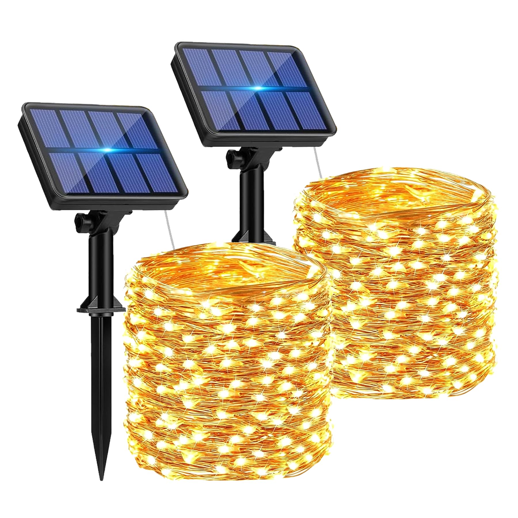 120 LED Solar Fairy Lights Outdoor, 2 Pack Total 24M/ 80Ft 240LEDS, 8 Modes with 8-Hour Timer, Outdoor Garden Lights, Waterproof String Lights, Suitable for Party, Camping, Decorations (Warm White)