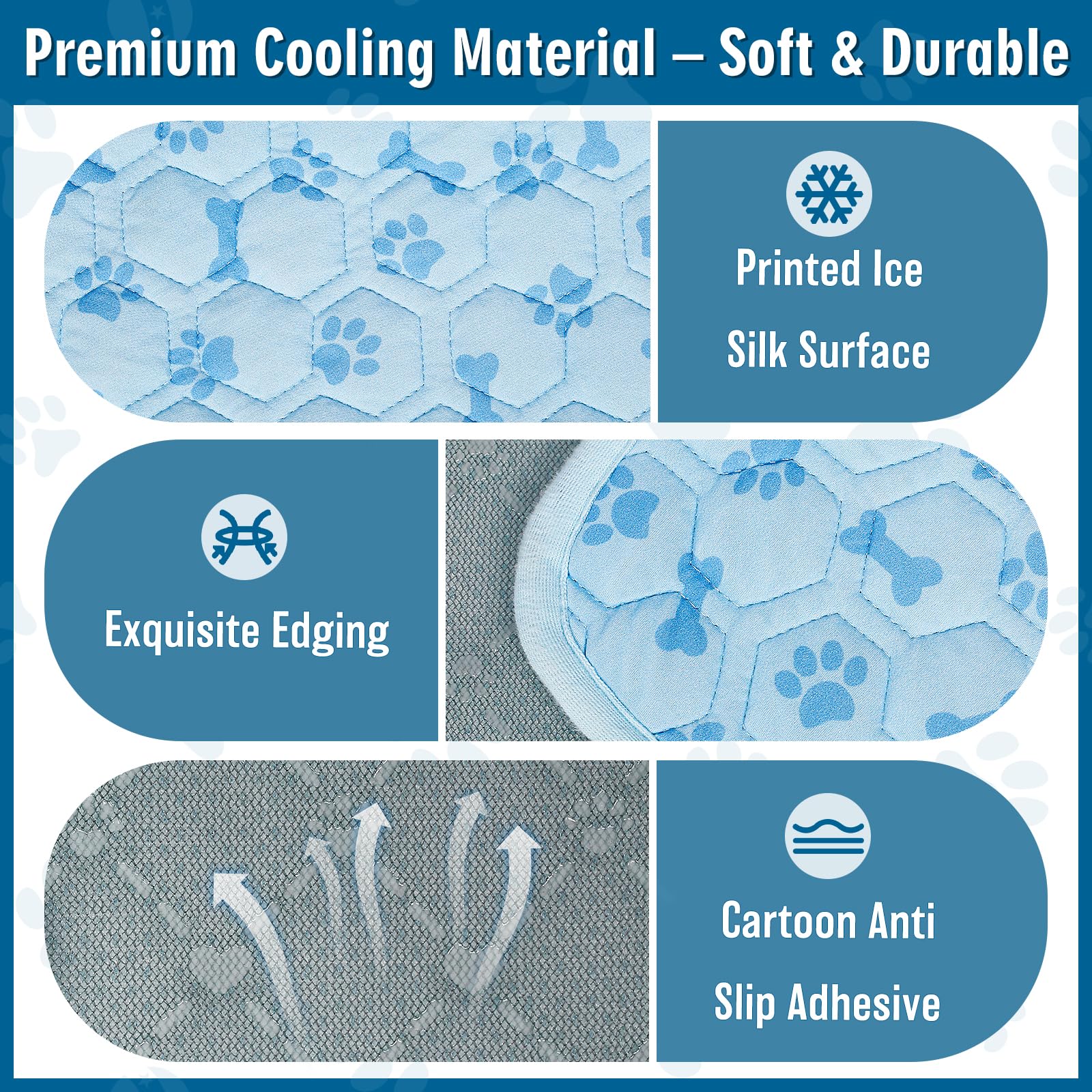 Alfombrilla de refrigeración para verano, reutilizable y portátil, almohadilla de refrigeración para perros y gatos, almohadilla de hielo impresa con hueso, lavable, no tóxica, no necesita