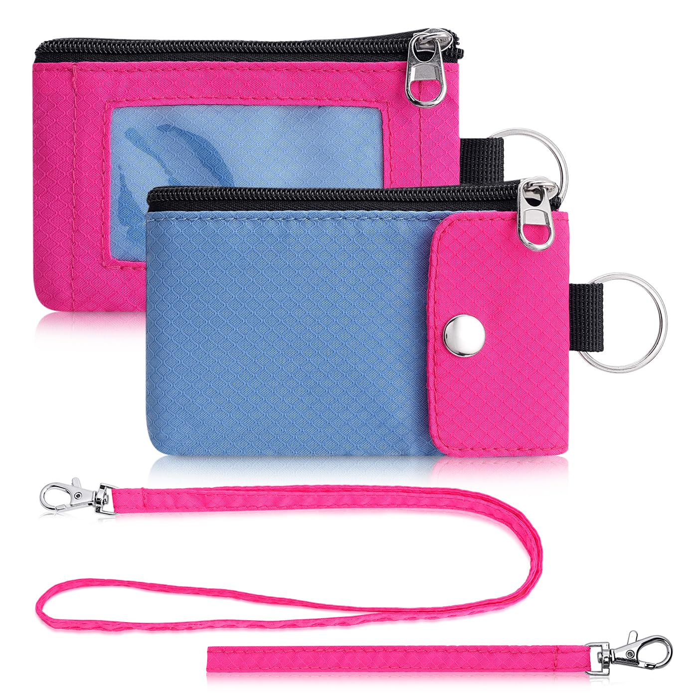 Artpaxy Minimalist Wallet For Mens Womens, Keychain RFID Blocking Zipper Small Wallet with ID Window 2 Lanyards,Water Resistant Travel Cash Card Coin