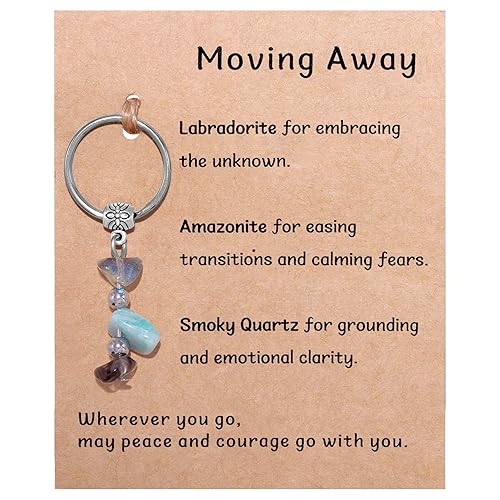 Small Natural Stones Keychain for Women Men, Emotional Support Gift,