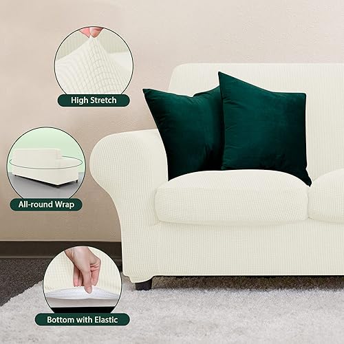 Vista 104 de CHUN YI - Funda de sofá elástica de 4 piezas para sofá de 3 plazas, suave, lavable, con 3 fundas de cojín de asiento separadas para perros, tela