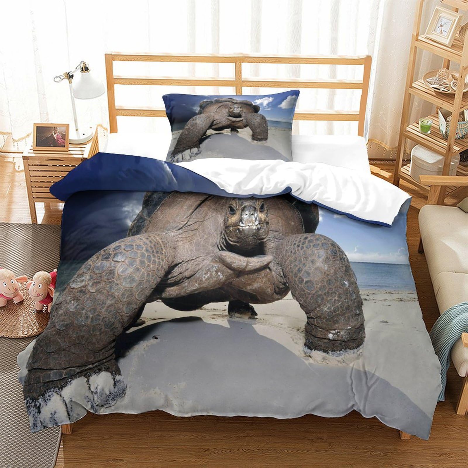 P1s9u7w5y Sea Turtle-9 Realistic Tortoise 3D Printed Duvet Cover Set 3Pcs Microfiber Beach Animal Bedding Set Single（135X200cm）