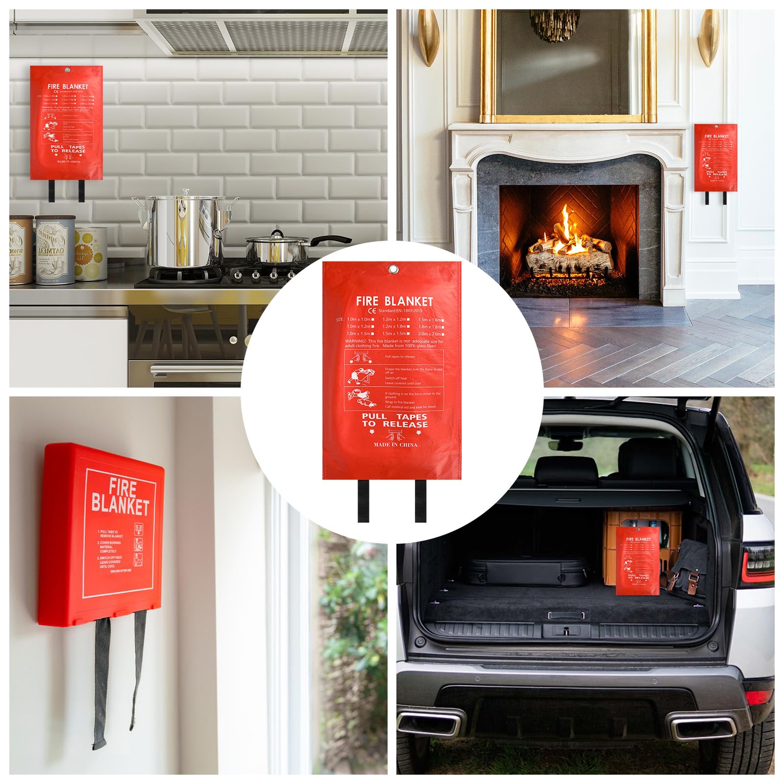 4 Pièces Couverture d'urgence Ignifugée, Couvertures Anti-Feu Ignifuge pour Maison Cuisine, 100x100CM Couverture D'Incendie de Secours de Fibre de Verre pour Bureau Camping Fourneau Garage
