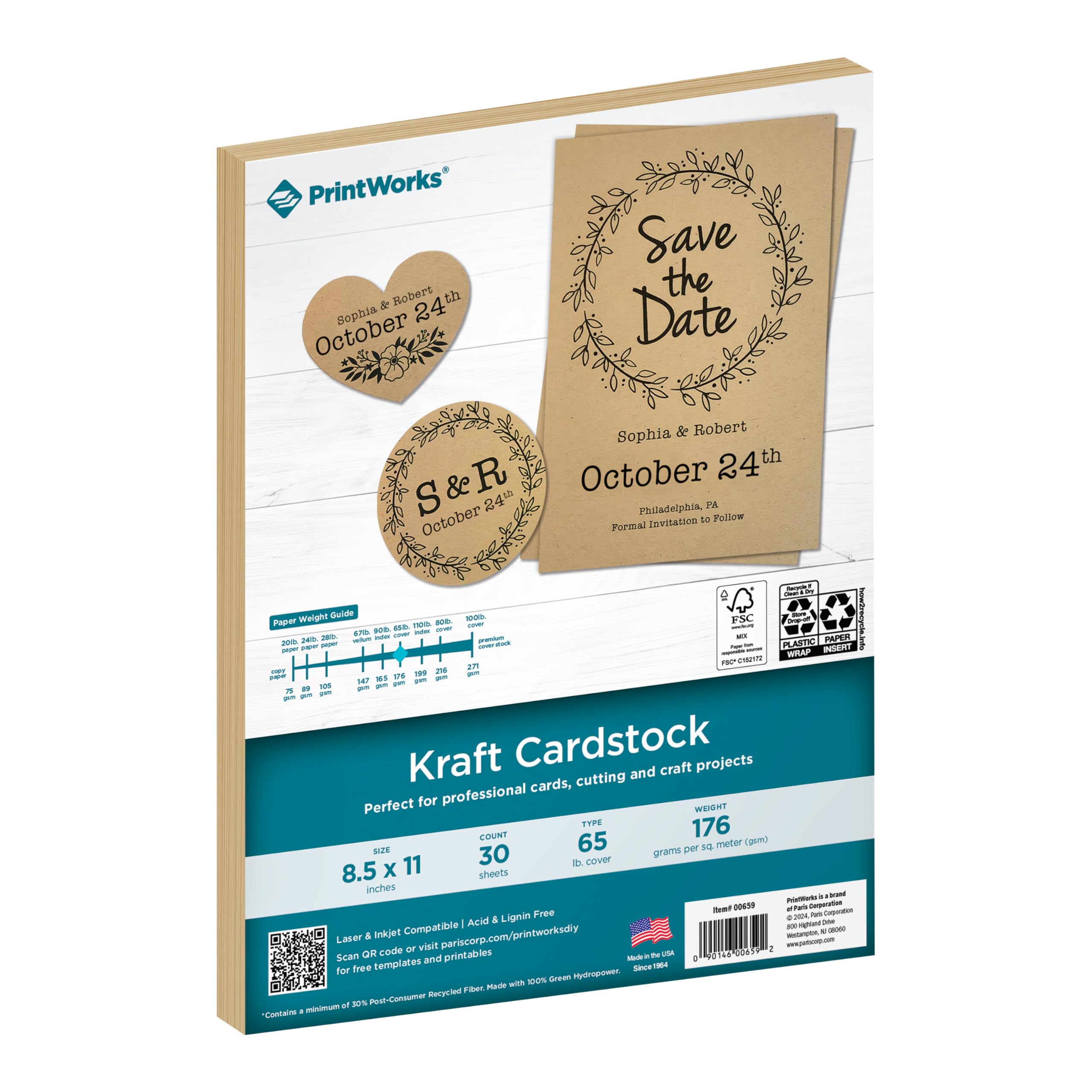 PrintWorks Kraft Cardstock 8.5" x 11" - 30 Sheets - Heavyweight Brown Card Stock Ideal fo…