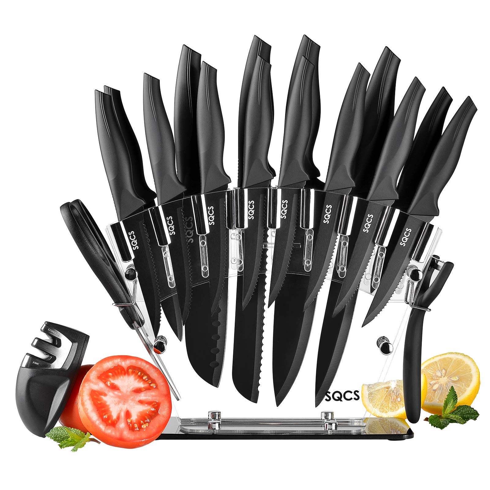 Buy Knives Set,18 Pieces Stainless Steel Kitchen Set with Clear Block