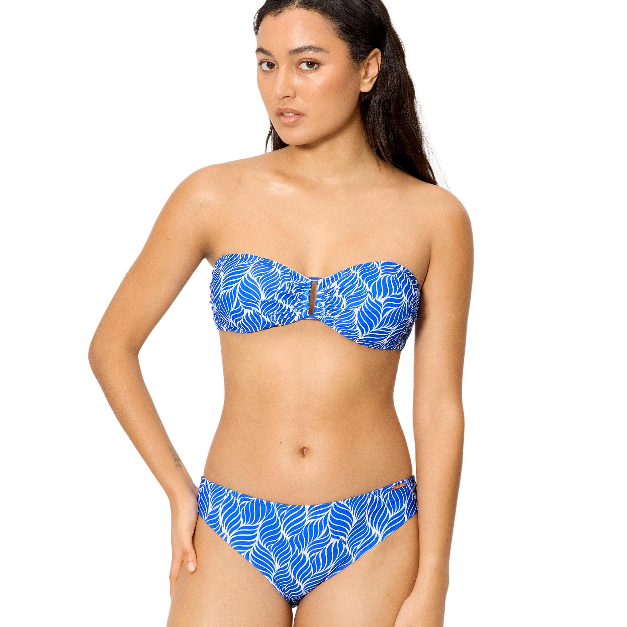YSABEL MORA. Conjunto de Bikini Bandeau Estampado. Top con Aro y Relleno Extraíble. Tirantes Desmontables y Braga Mini Cómoda y Favorecedora .Colección Shell.