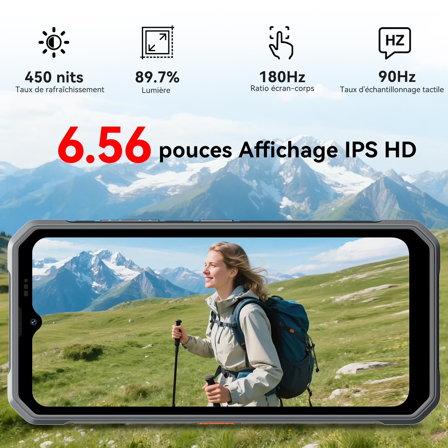 Blackview Téléphone Portable Incassable Android 16, 10.7mm/245g, 24GB+256GB/2TB Téléphone Incassable, Étanche IP69K, 6.56" HD+90Hz, 16MP + 13MP, 4G Dual SIM/NFC/Fingerprint/GPS/OTG/3 Ans Garantie