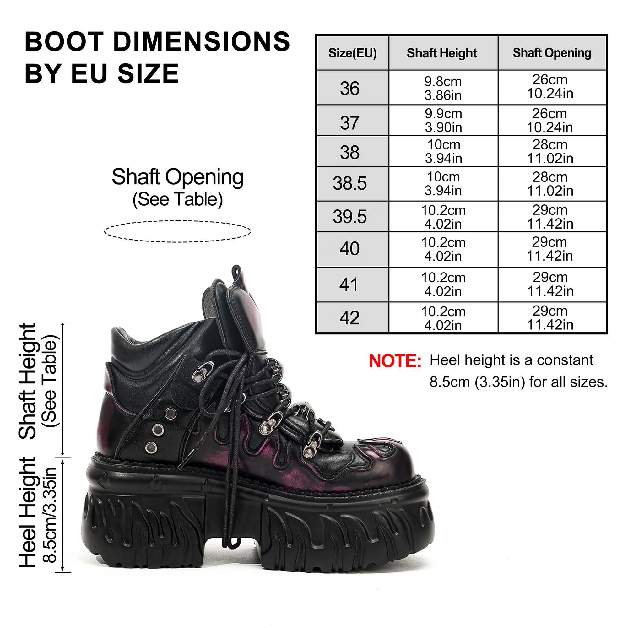 Punk Rock Heavy Metal Plateauschuhe Damen, Gothic Schnürstiefeletten mit Flammen-Design Chunky Plattform Metall Details