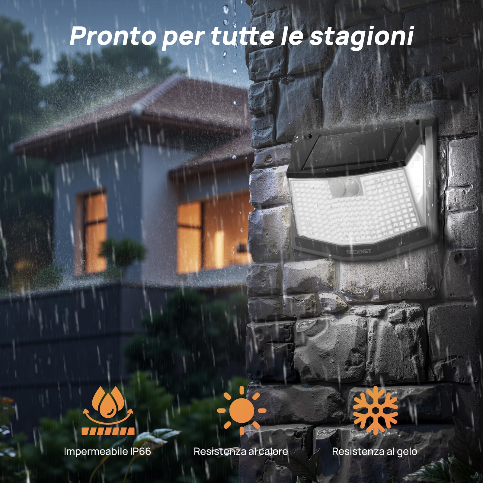 TECKNET Lampade solari per esterni con sensore di movimento [8 pezzi] | Lampada solare a 248 LED, 3 modalità, 300°, IP66, impermeabile, per esterni, per giardino, parete, posta, sentiero, garage