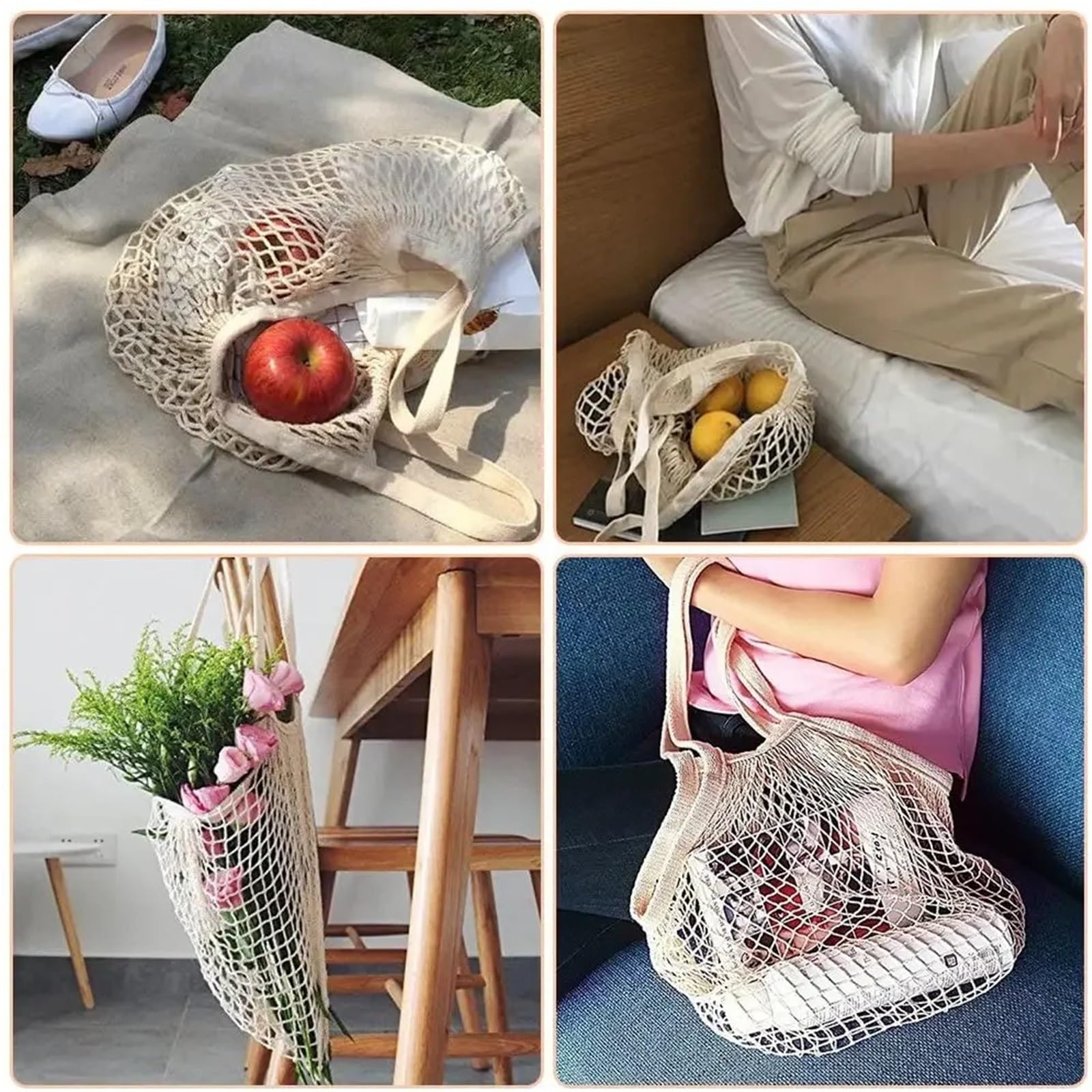 20 bolsas de compras reutilizables de algodón para almacenamiento de frutas y verduras, bolsa de malla plegable para bolsa lavable, portátil, bolsa de verduras respetuosa con el medio ambiente