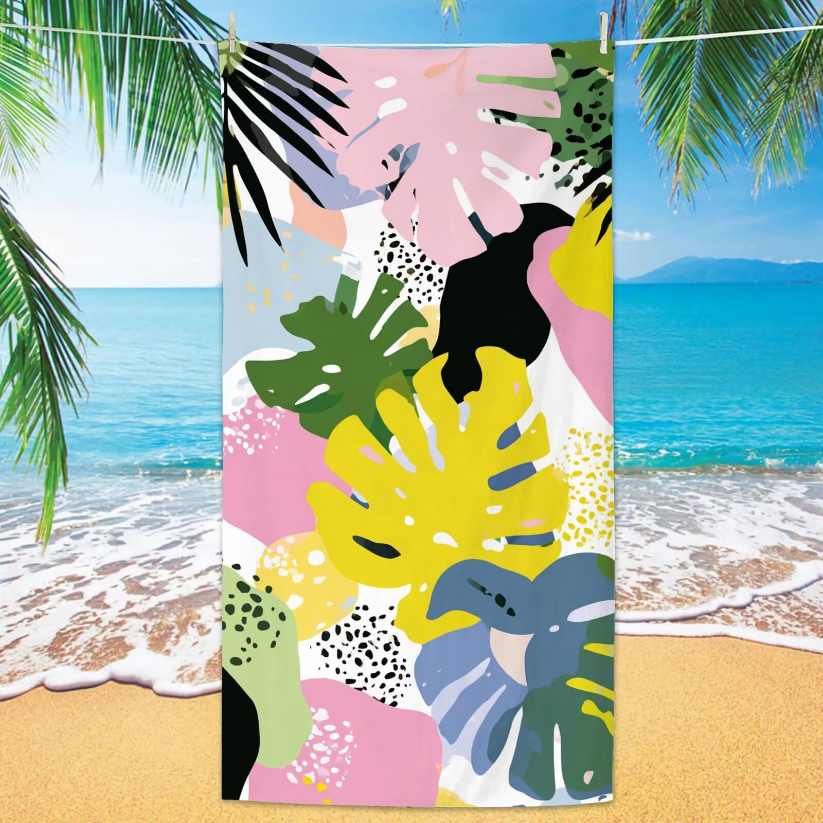 YJ-678 2 szt., bardzo duży, 100 x 200 cm, kolorowy szybkoschnący ręcznik z mikrofibry, bez piasku, plażowy, lekki podróżny, kompaktowy ręcznik kempingowy z torbą do przechowywania, chłonny, dla kobiet