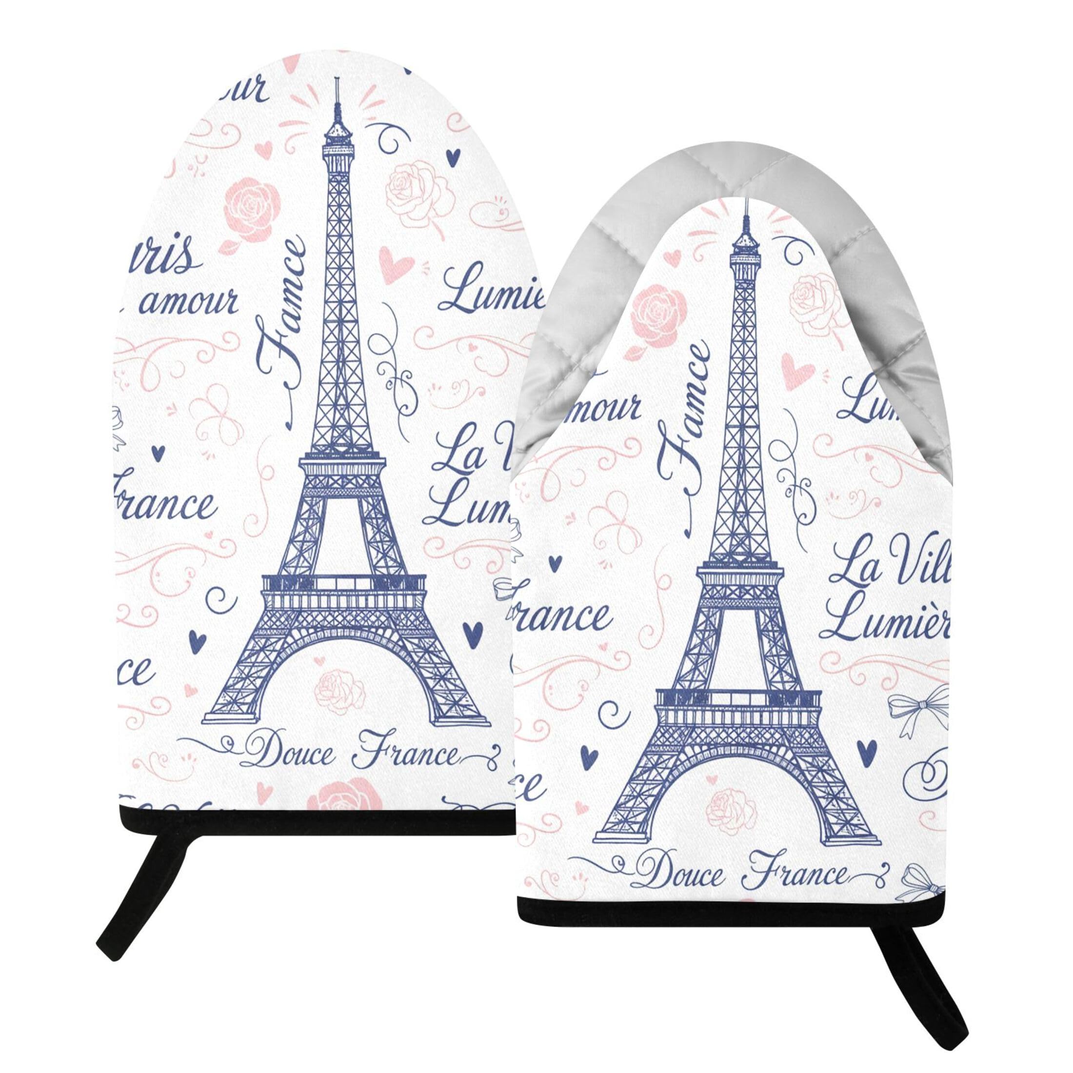 Kutsu Eiffel Tower Oven Mitts for Kitchen, Heat Resistant Cotton Oven Gloves for BBQ Baking Cooking, Breathable Kitchen Essentials, 2 pcs