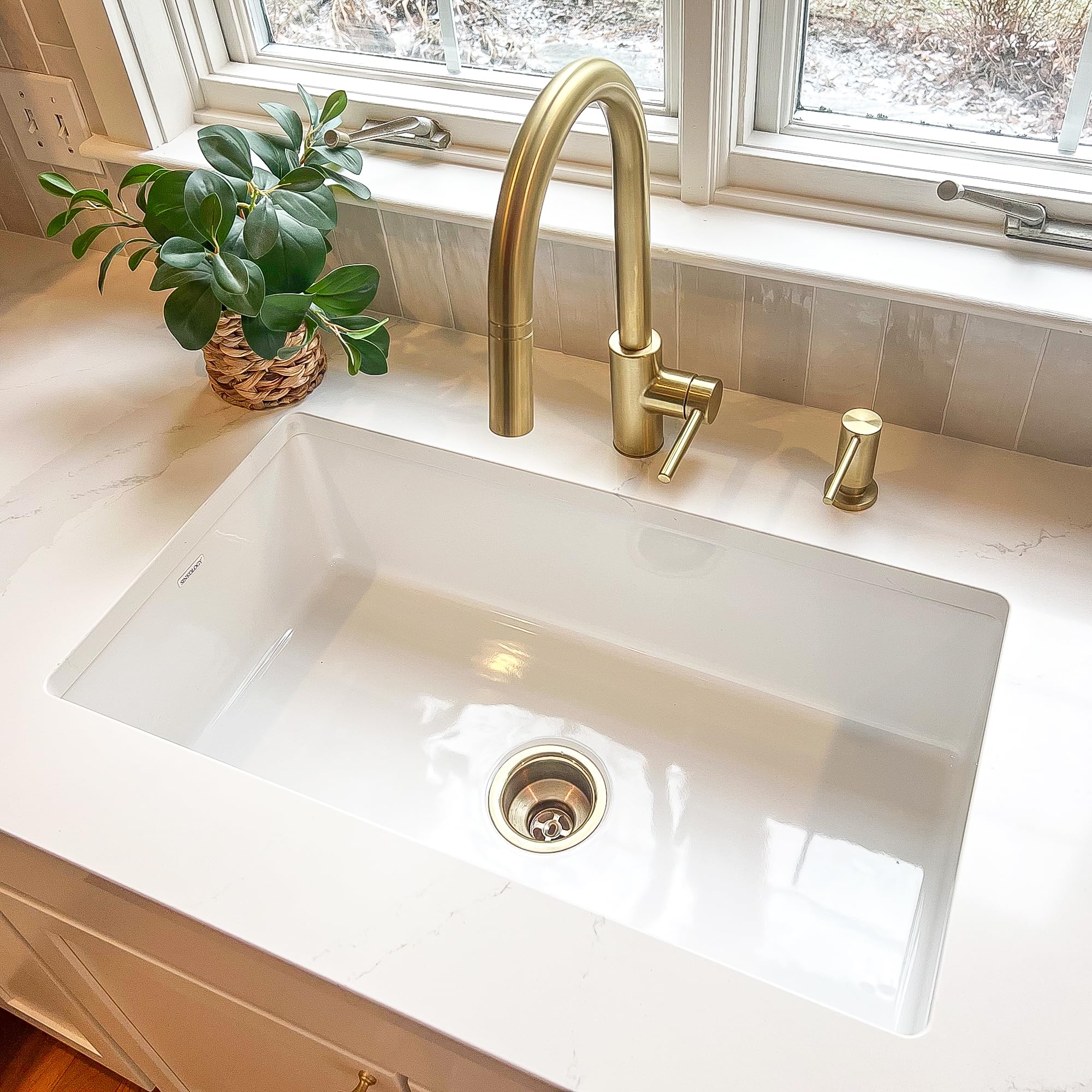 sinkology eden fireclay undermount kitchen sink, undermount installation, surefire finish (crisp white, 31")
