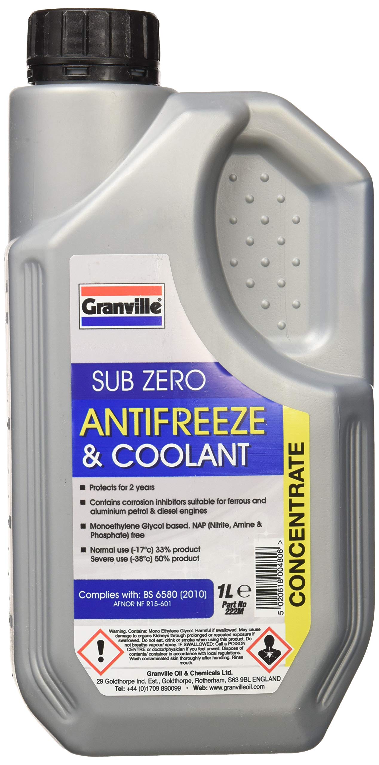 Granville Sub-Zero Concentrate Antifreeze & Summer Coolant 1 Litre Blue 5020618004806
