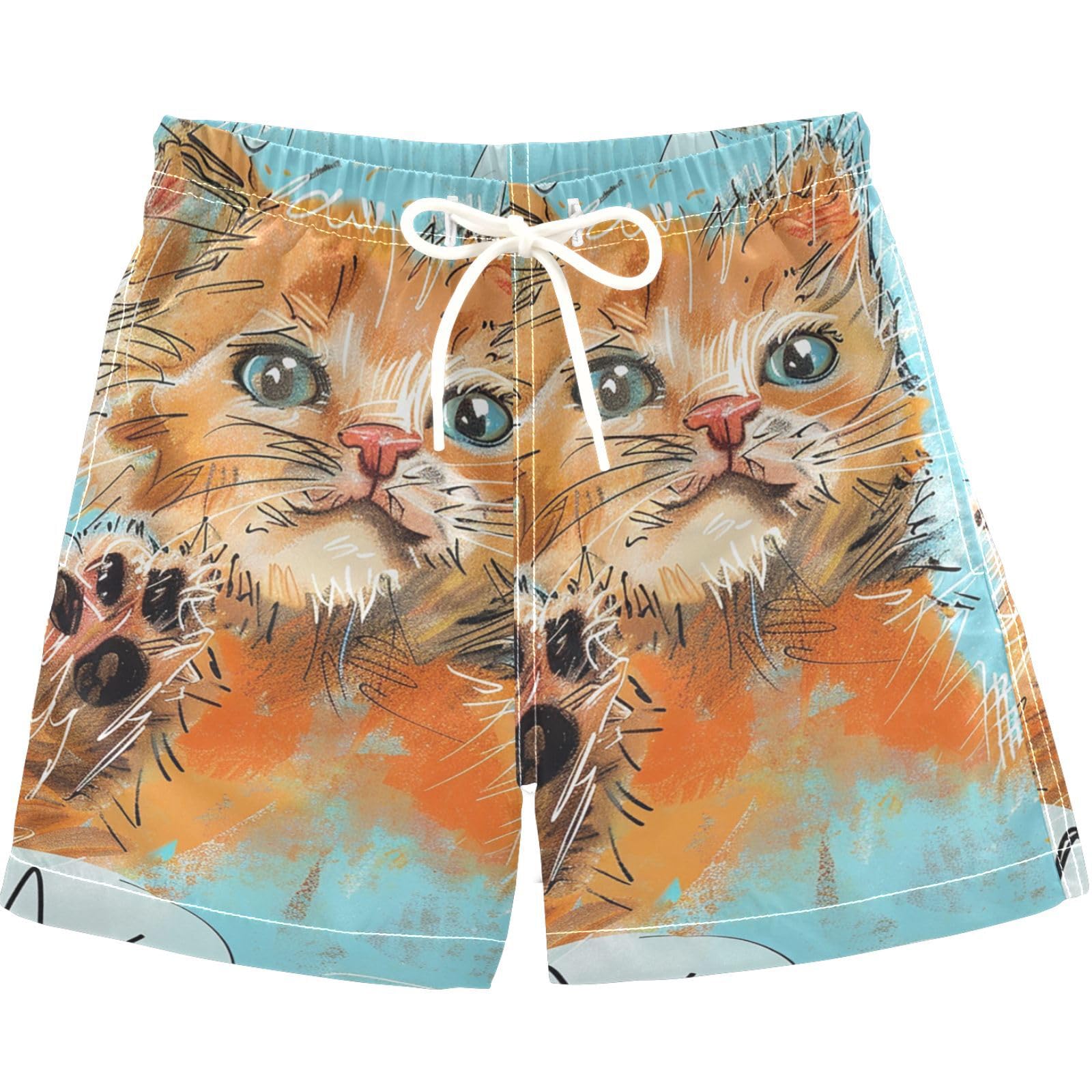 visesunny Summer Boy's Beach Shorts Baby Cat Cute Quick Dry Swim Trunks Baby Boy Bathing Suit with Pockets 4T Multi