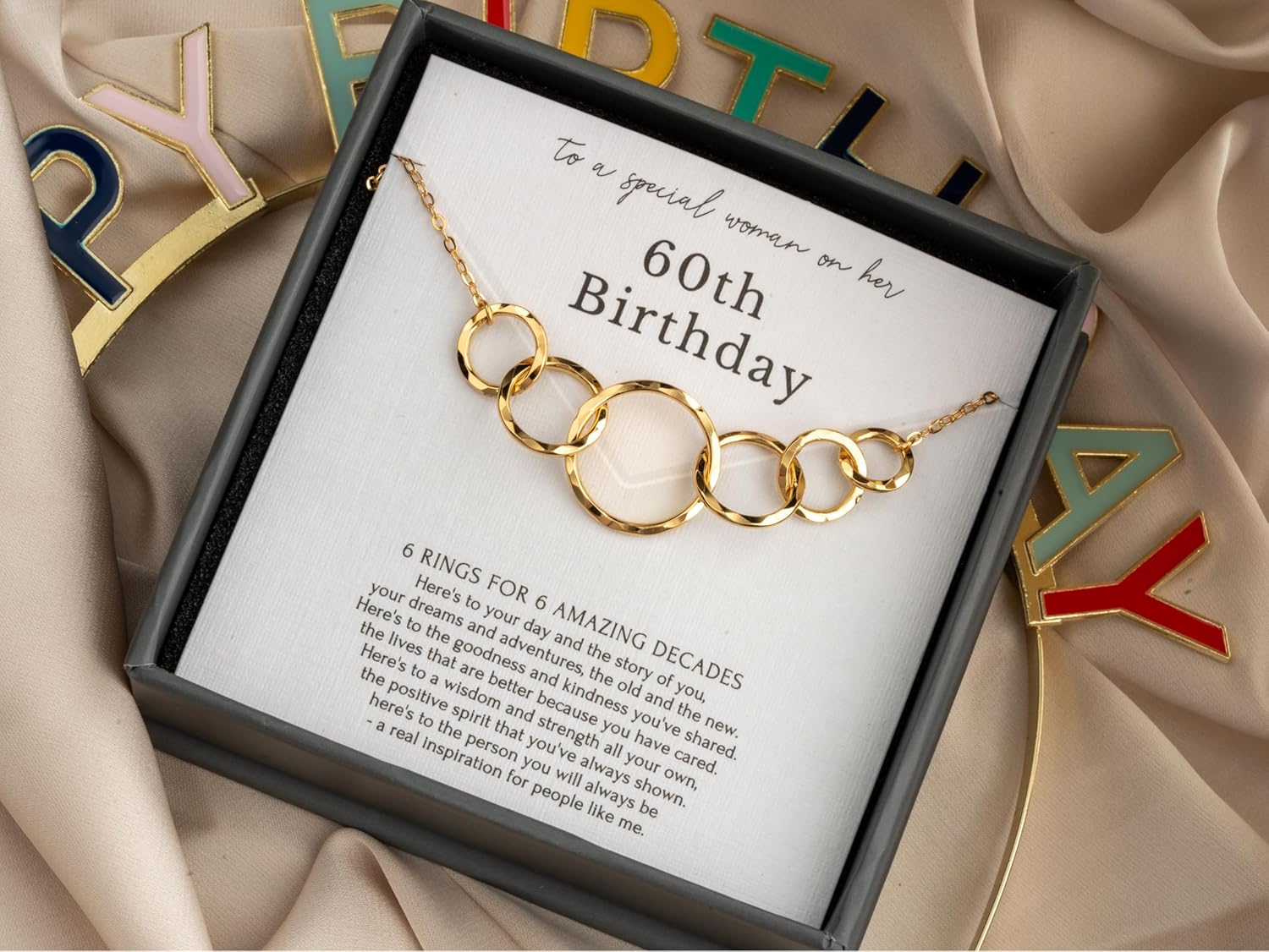 HOPE LOVE SHINE Birthday Necklace – Fashion Jewelry 16+2", 14K Gold Plated Sterling Silver with 3 Interlocking Rings, Hypoallergenic and Comfortable – A Thoughtful Choice for Birthday for Women - Image 2