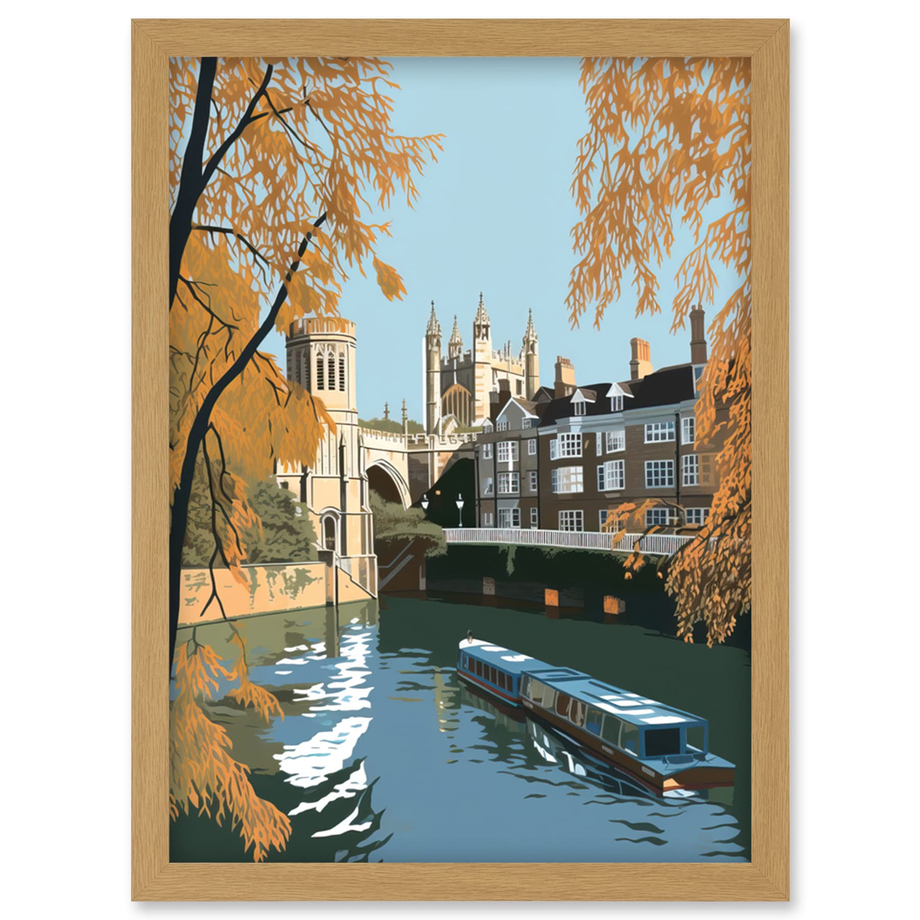Artery8 River Cam and University Buildings of Cambridge Artwork Framed Wall Art Print A4