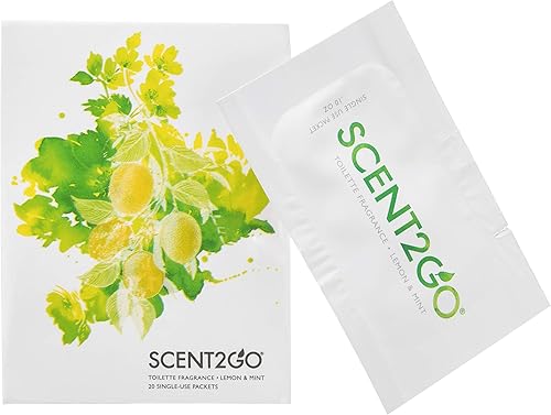 Scent2Go Toilette - Fragancia en polvo disuelble, paquete discreto de tamaño de viaje, paquete de 20 unidades, a prueba de fugas, eliminador de