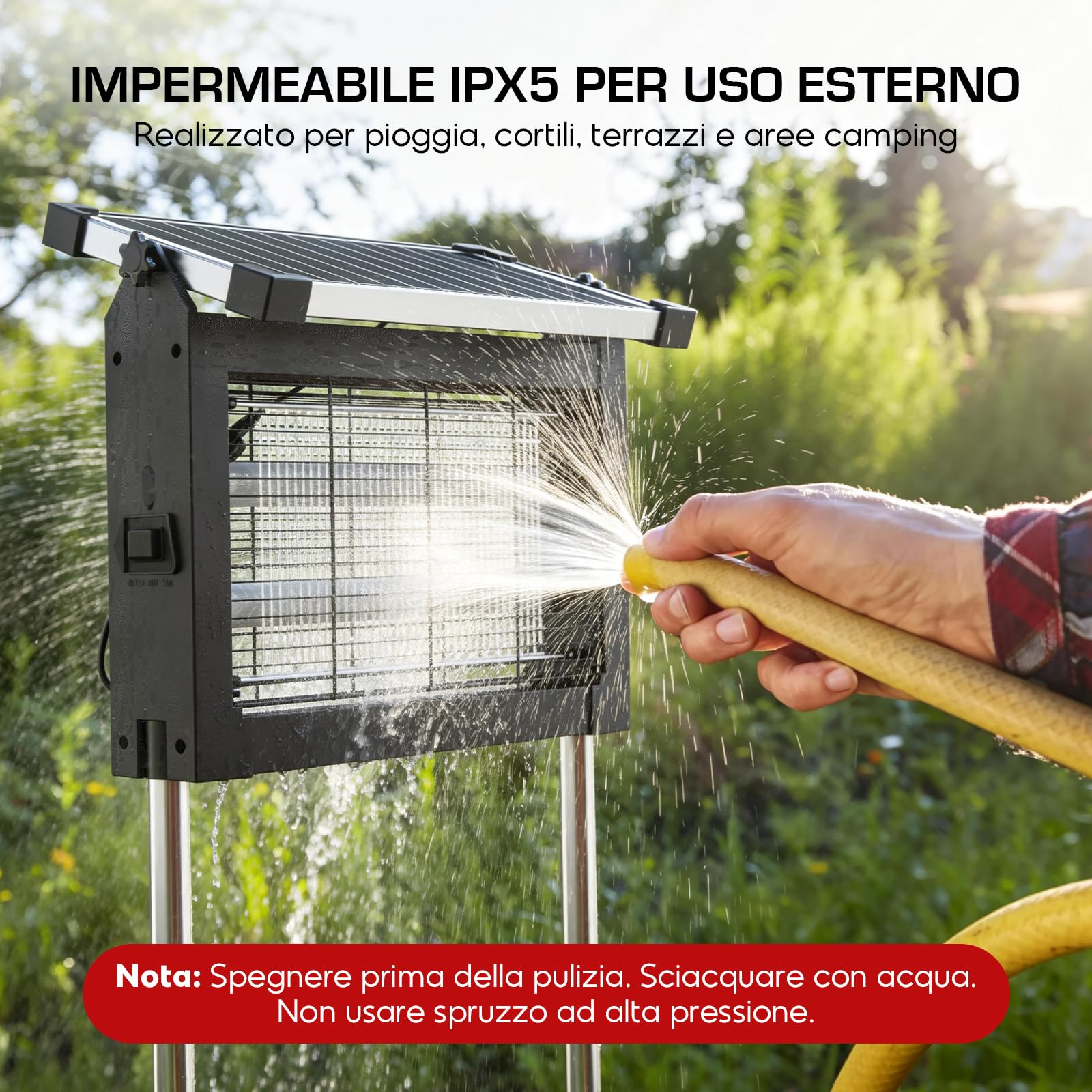 Lampada Antizanzare Solare, Zanzariera Elettrica 4500V da Esterno con Sensore del Pannello, Anti Mosche Elettrico Impermeabile, Ideale per Patio, Giardino e Campeggio (Nero)