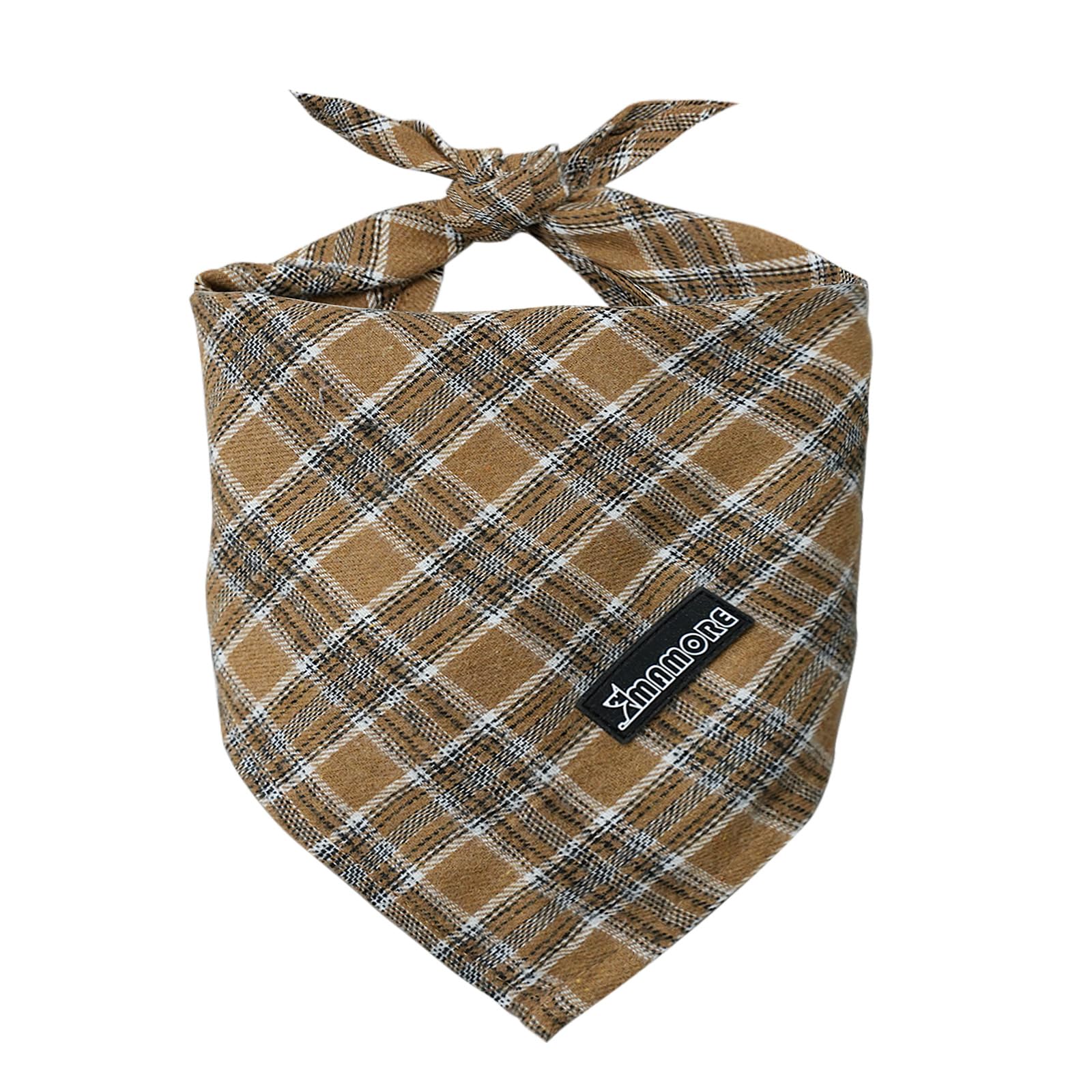 Adjustable Plaid Dog Bandanas,1PC Soft Washable Cotton Triangle Bib Kerchief Scarfs for Small Medium Large Dogs and Cats (Dark Yellow, Small)