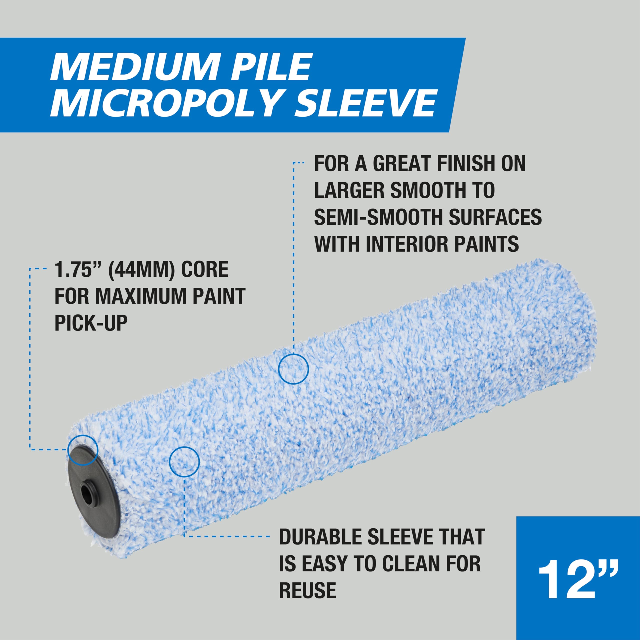 Harris Trade Medium Pile Micropoly Roller Sleeve 12", Blue - Image 2