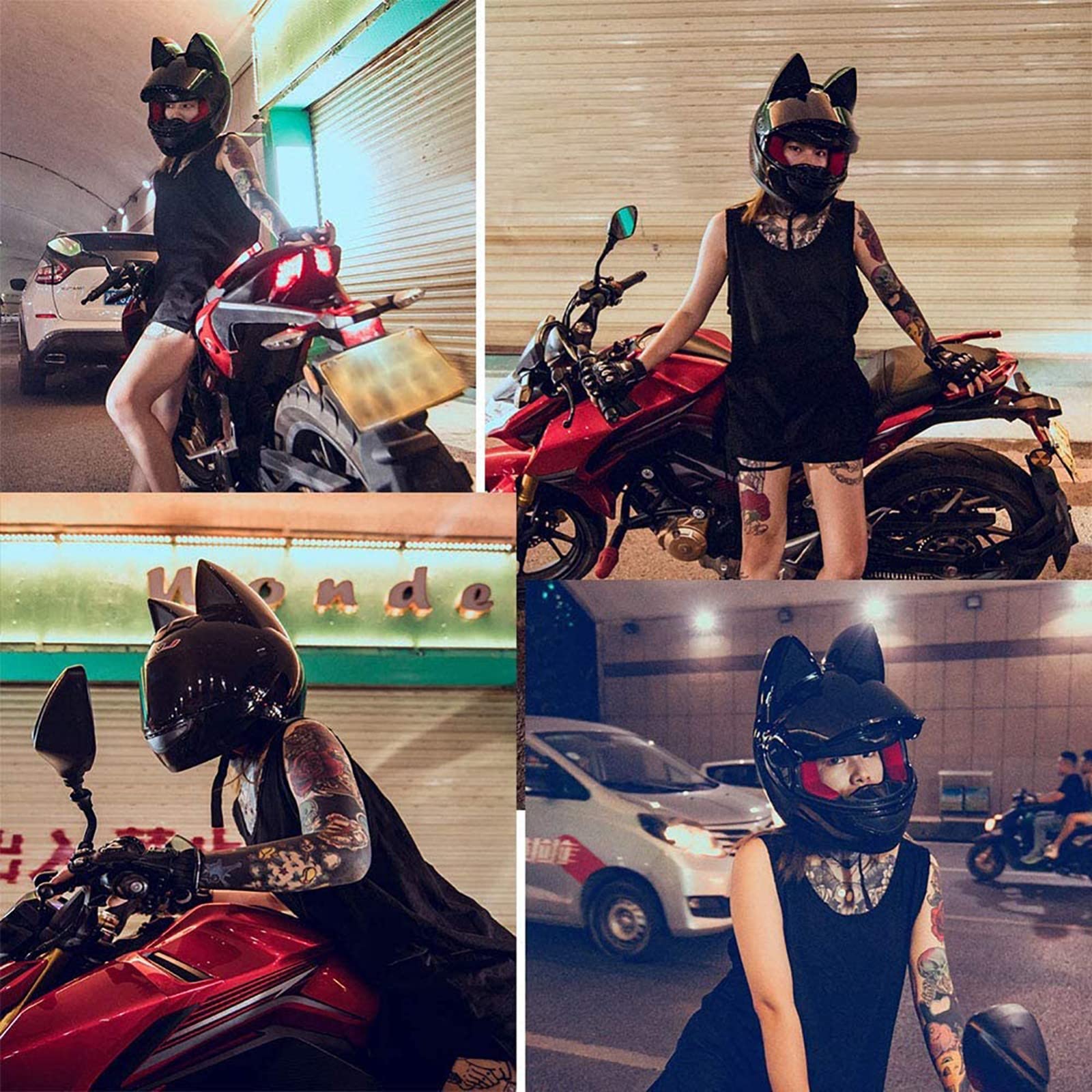 Casco Moto Integrale Da Donna Casco Moto Modulare Con Orecchio Di Gatto Caschi Apribili Con Visiera Omologati ECE Per Moto Da Strada Scooter Motocross C,S=55-56CM