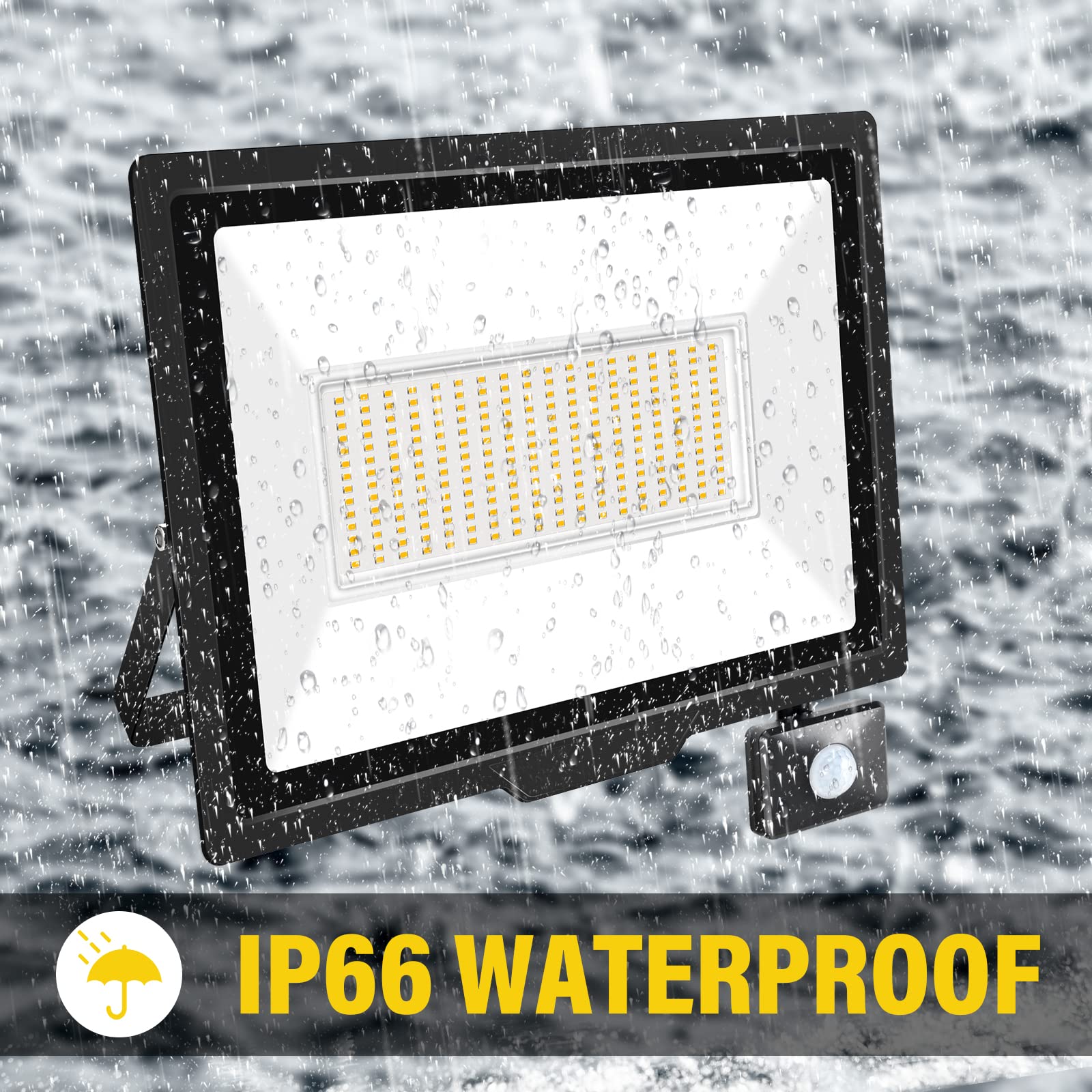 PICAA 200W LED Strahler mit Bewegungsmelder Außen,20000LM Außenstrahler 4000K Warmweiß Scheinwerfer, IP65 Wasserdicht Fluter, Ideale Aussenleuchte für Garten, Innenhöfe, Garage, Haus, Hotel (1 Stück)