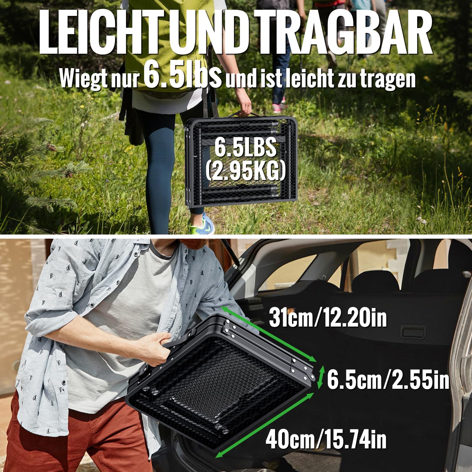 GARLLEN Grilltisch klappbar, 60x40cm & 3 Höhenverstellbar(25/48/71cm), X-Förmiges Stützendesign – Stabiler, Leicht & Tragbar Campingtisch Klapptisch Gartentisch Picknicktisch Kleiner Grill Tisch