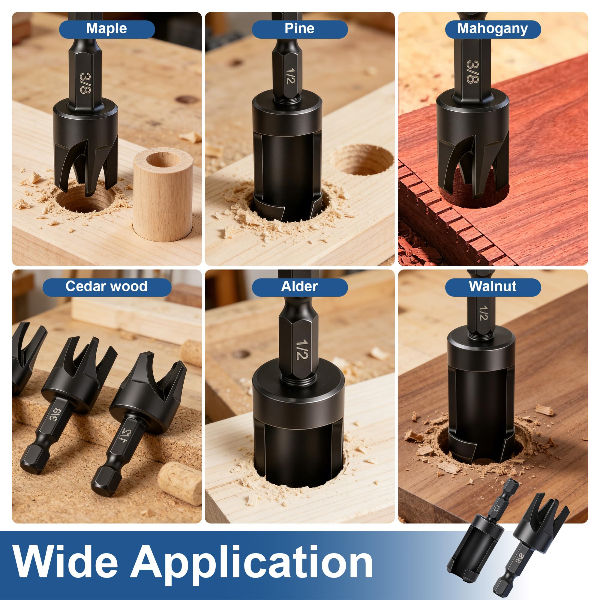 Wood Plug Cutter Set - 8 Pcs for Flush Fit -7