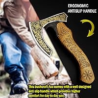 Vista 3 de Hacha vikinga de SHINY CRAFTS, hacha barbuda tomahawk, regalos de cumpleaños - Hacha vikinga con cabeza de acero al carbono y mango de madera
