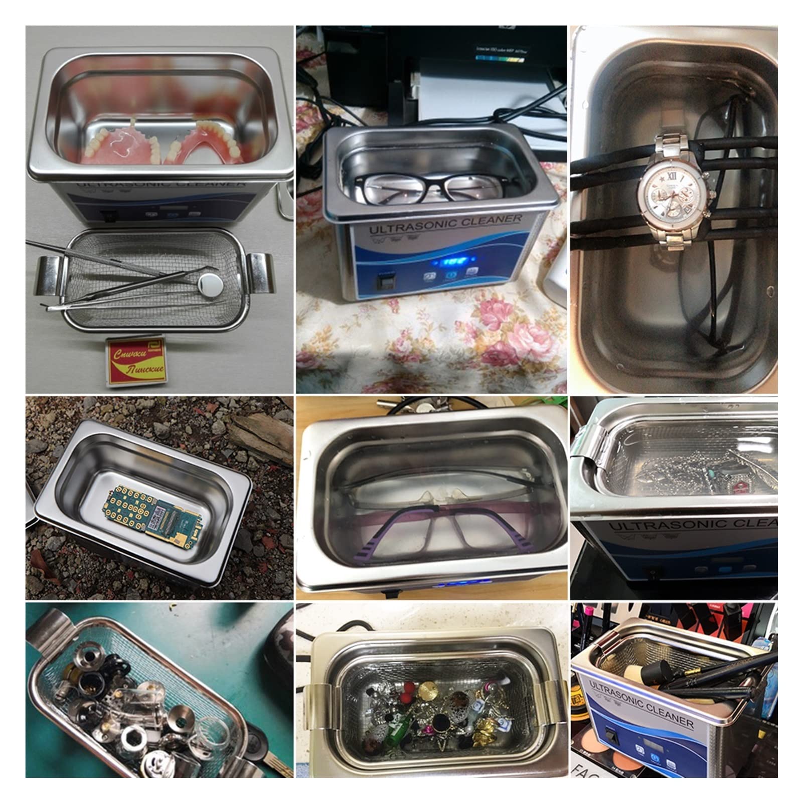 Urządzenie do czyszczenia ultradźwiękowego Przenośna 800 ml Ultrasonic Cleaner 60W 40 kHz Home Użycie szklanek biżuterii zegarki Łańcuchowe czyszczenie Monety Prote z protezy