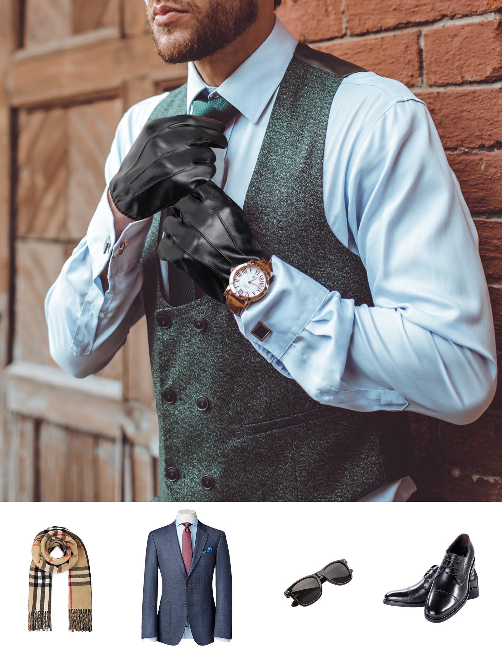MELLIEX Lederhandschuhe Herren, Faux Leder Handschuhe Dünne Ungefüttert Winddicht Touchscreen Lederhandschuhe