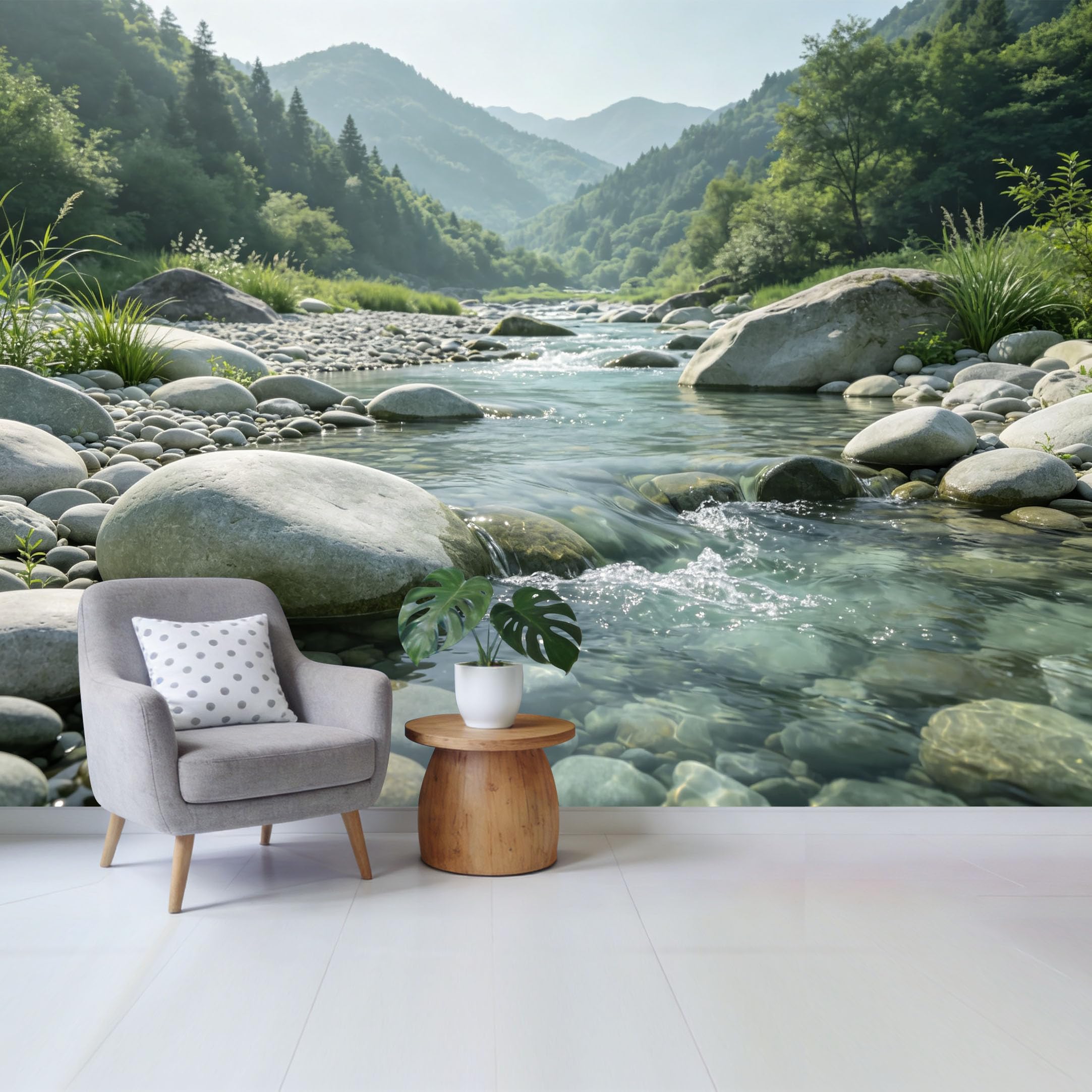 Qzlithotic Yq2605250288 Custom Size Wall Mural Serene Mountain River Landscape Forest Scenery Nature View Selfadhesive Wall Fabric Removable Wallpaper For Home Office Decor