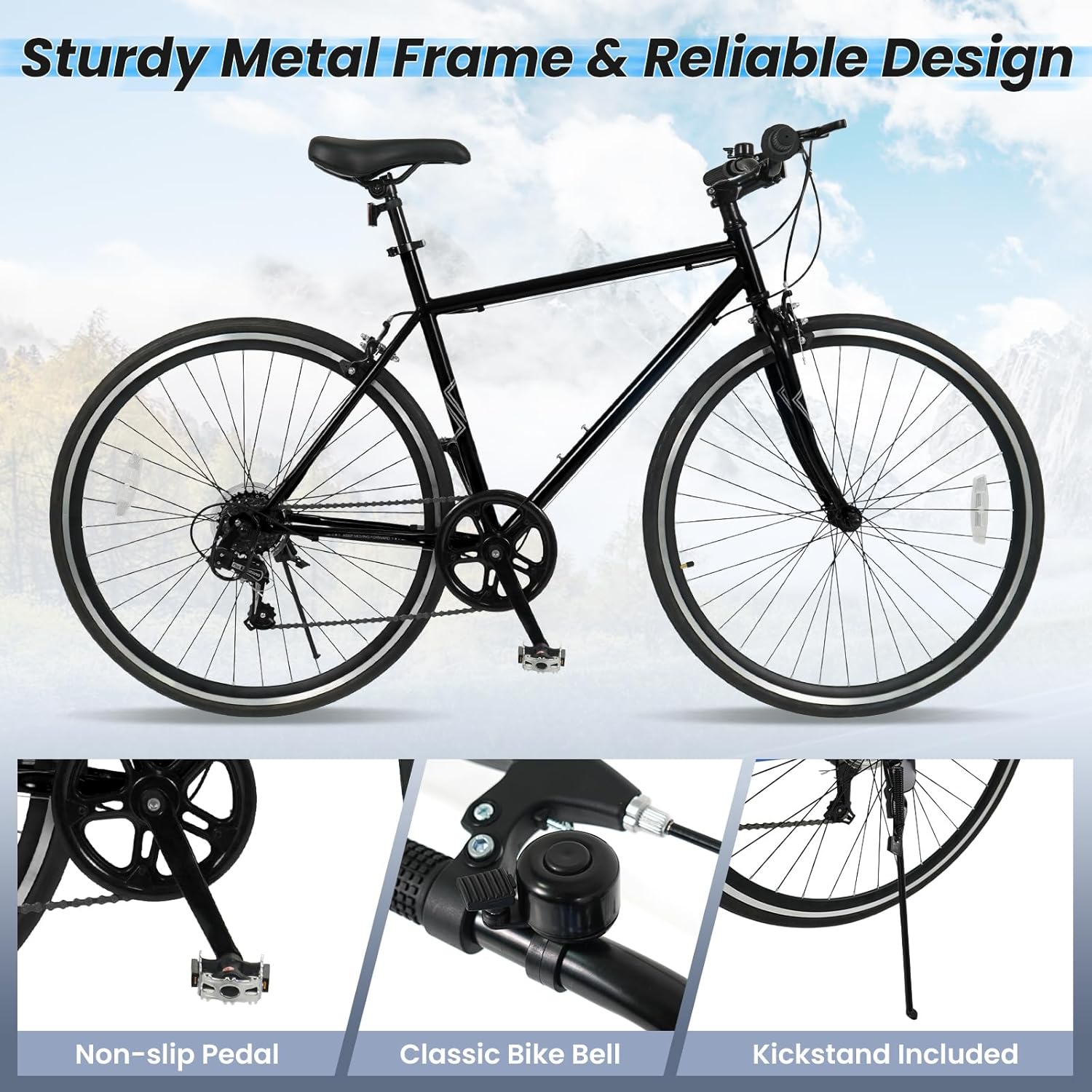 Goplus Mountain Bike, 26" Cycling Bicycle w/ 6-Speed Drivetrain, Front and Rear Dual Brakes, Adjustable Seat, All-Terrain Tires, Outdoor MTB City Bike for Men Women Teens Adults