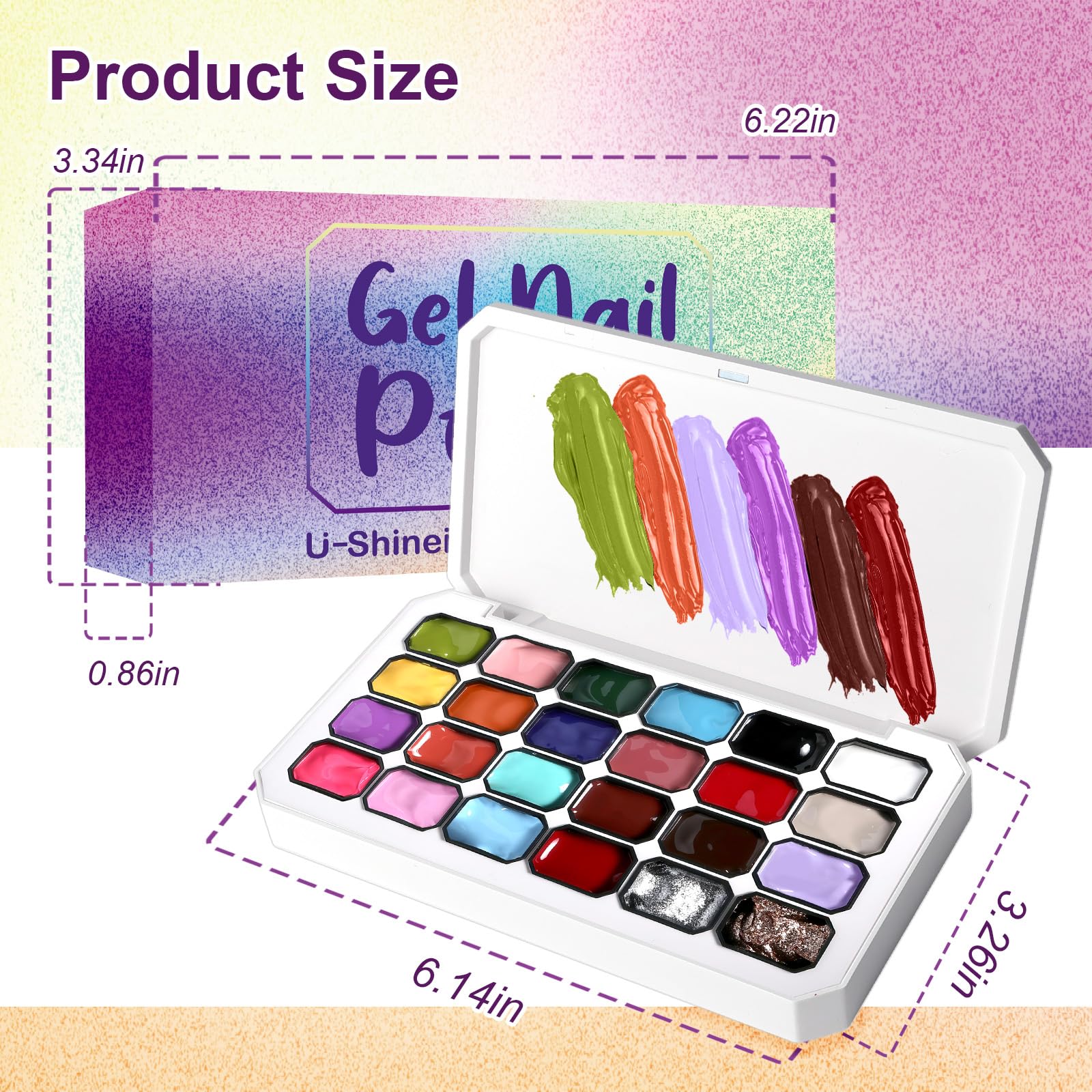 Gradient Painting Gel, 24 couleurs, vernis à ongles gel ombré avec 101 éponges à ongles et tweezer pour French Manucure DIY Nail Art, Set B