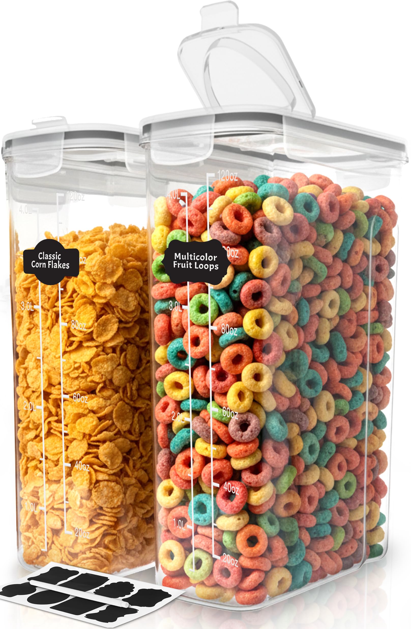 KICHLY Contenitore per cereali (Set di 2) - Plastica senza BPA - Contenitori ermetici per la cucina - Conservazione degli alimenti secchi – Contenitori cucina per l'organizzazione della dispensa