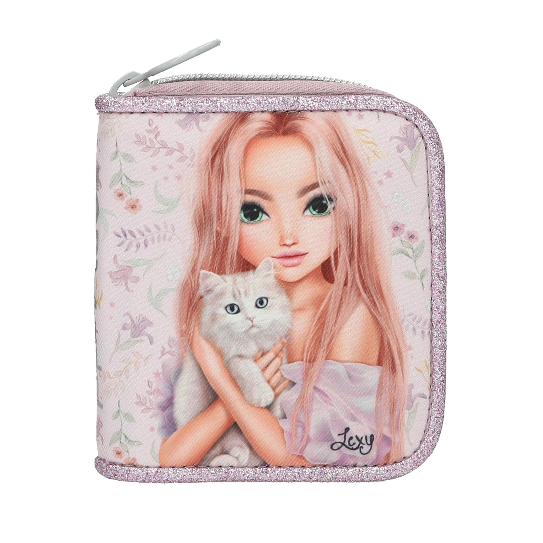 Depesche 13961 TOPModel Blooming Kitty Wallet in Purple with Model Motif, Flower Pattern and Cat, Purse with Press Stud Closure
