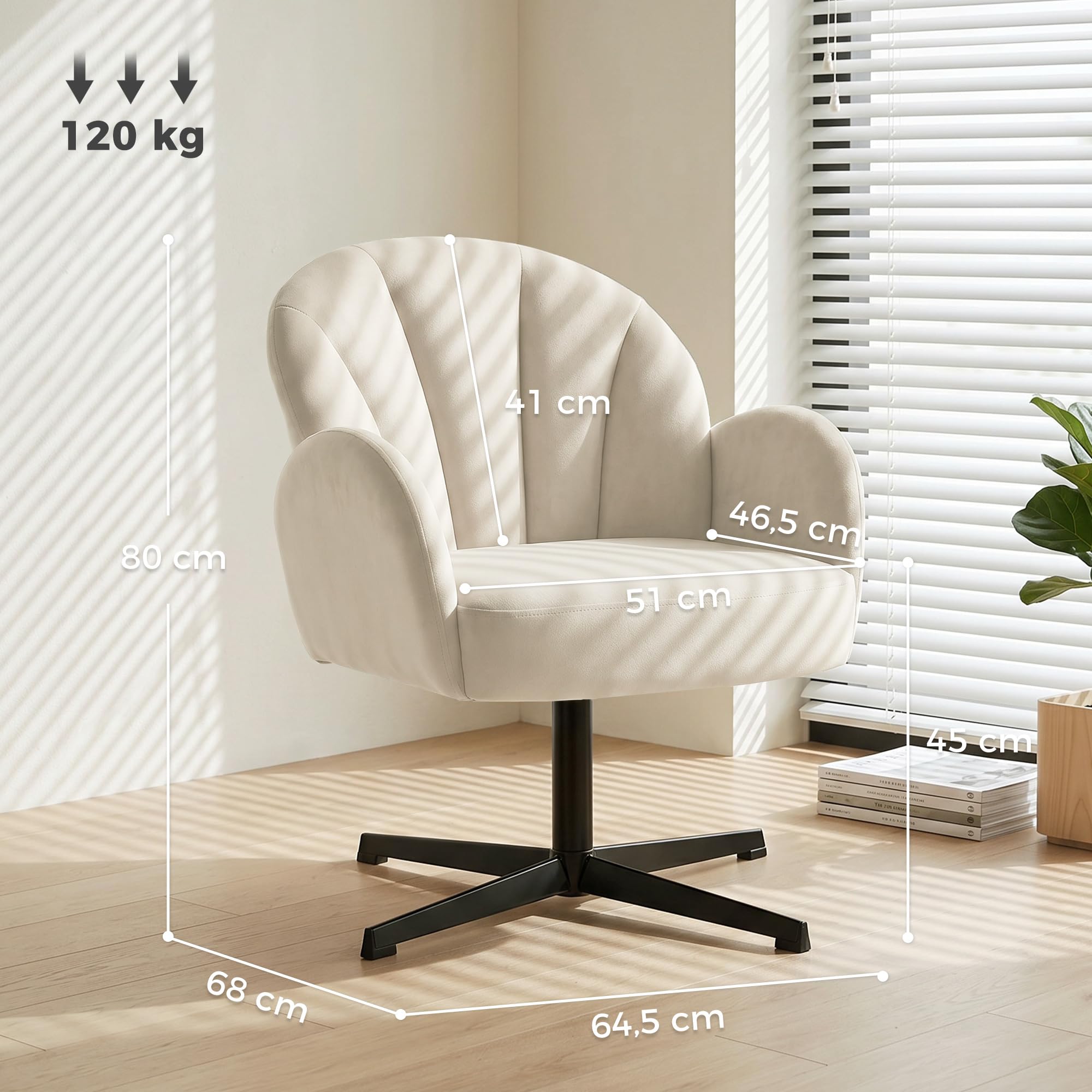 HOMCOM Sillón Giratorio Concha tapizado Beige