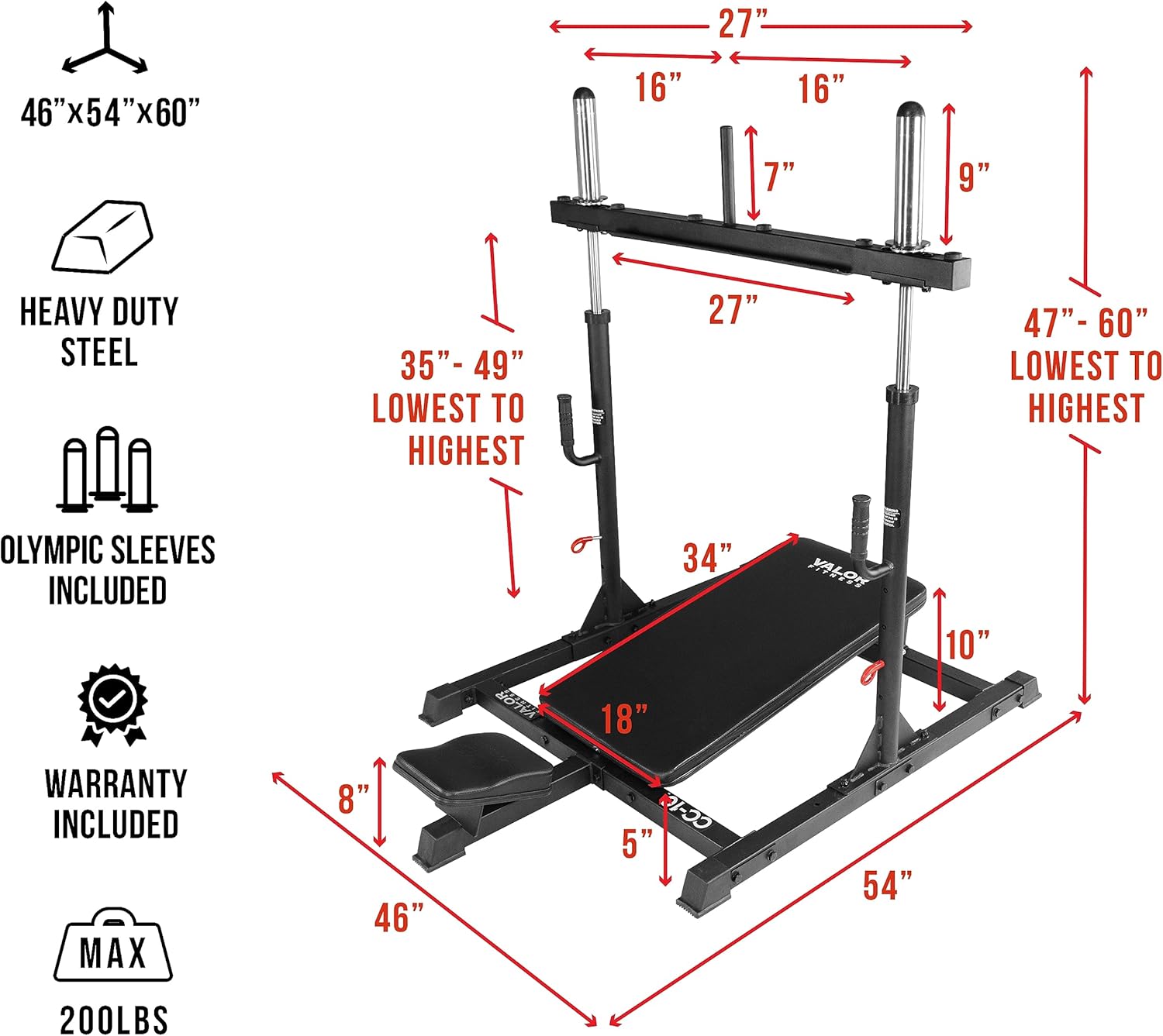 Valor Fitness Vertical Leg Press Machine - Hack Squat Machine - Plate Loaded - Strengthens Tones Glutes Hamstrings Calves - Home Gym Equipment