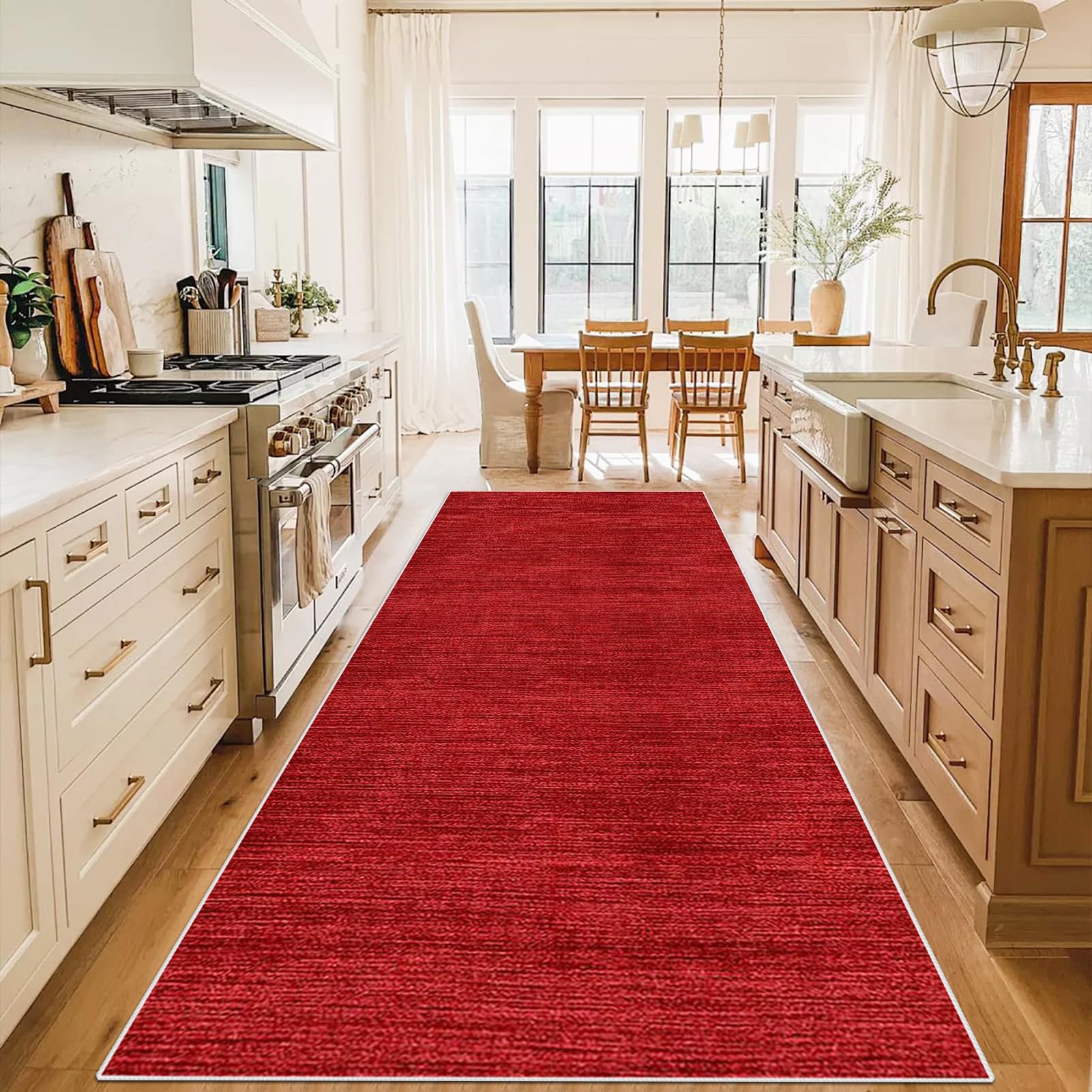 WAWFONG Long Hallway Runner Rug Non Slip Washable Kitchen Rug Hall Runner Red 50 x 500 cm Heavy Duty Carpet Runner Narrow Corridor Rugs Floor Mat for Entryway Laundry Room Hallways Kitchen