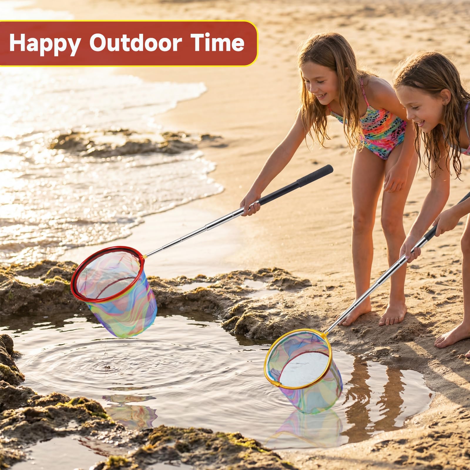 2 Packungen einziehbares Fischernetz, leichter Kescher für Kinder, Teleskop-Kinder, Fische, Schmetterling, Fangnetz für Outdoor-Aktivitäten