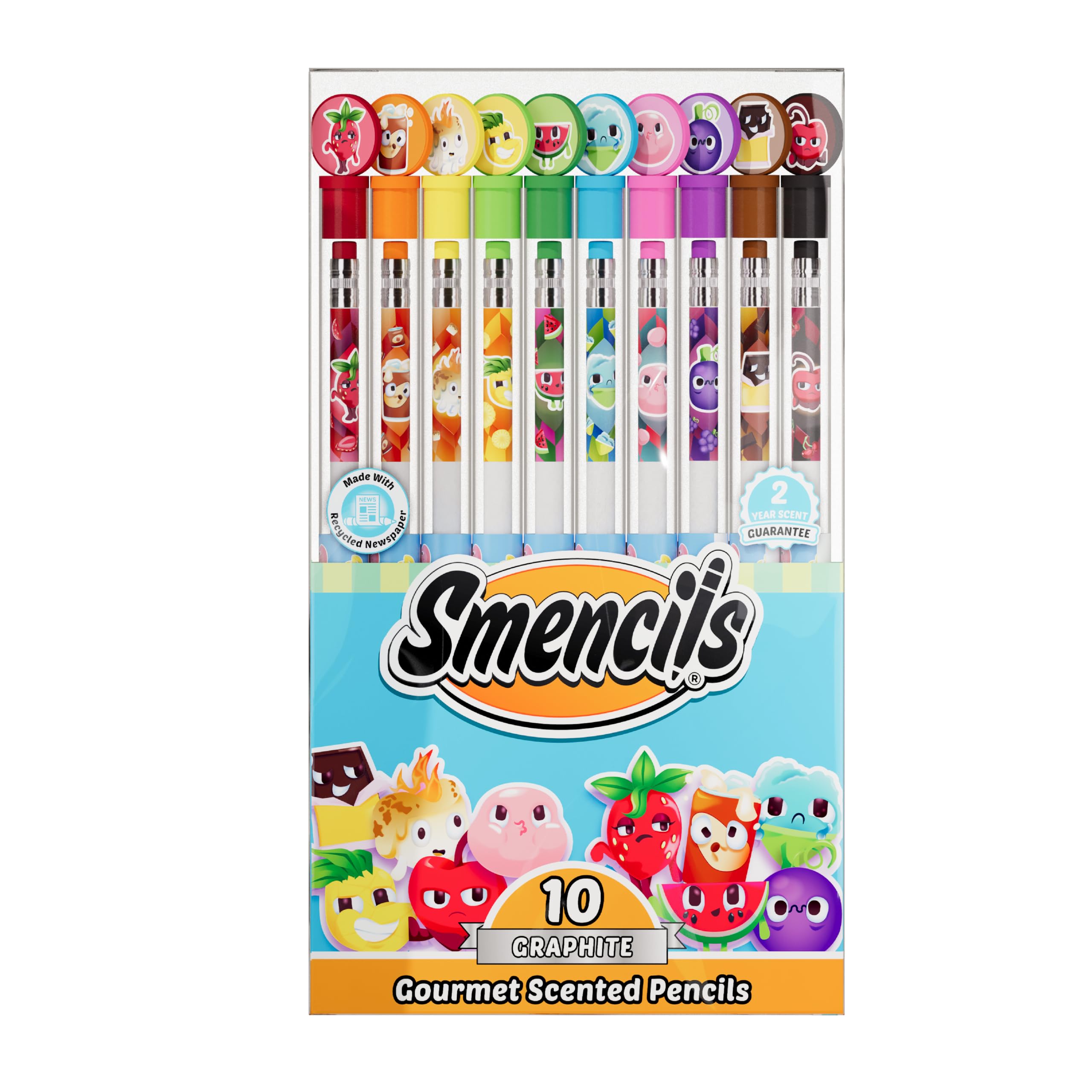 Smencils - Patented Gourmet Scented Graphite HB #2 Pencils Made from Recycled Newspapers, 10 Count, Gifts for Kids, School Supplies