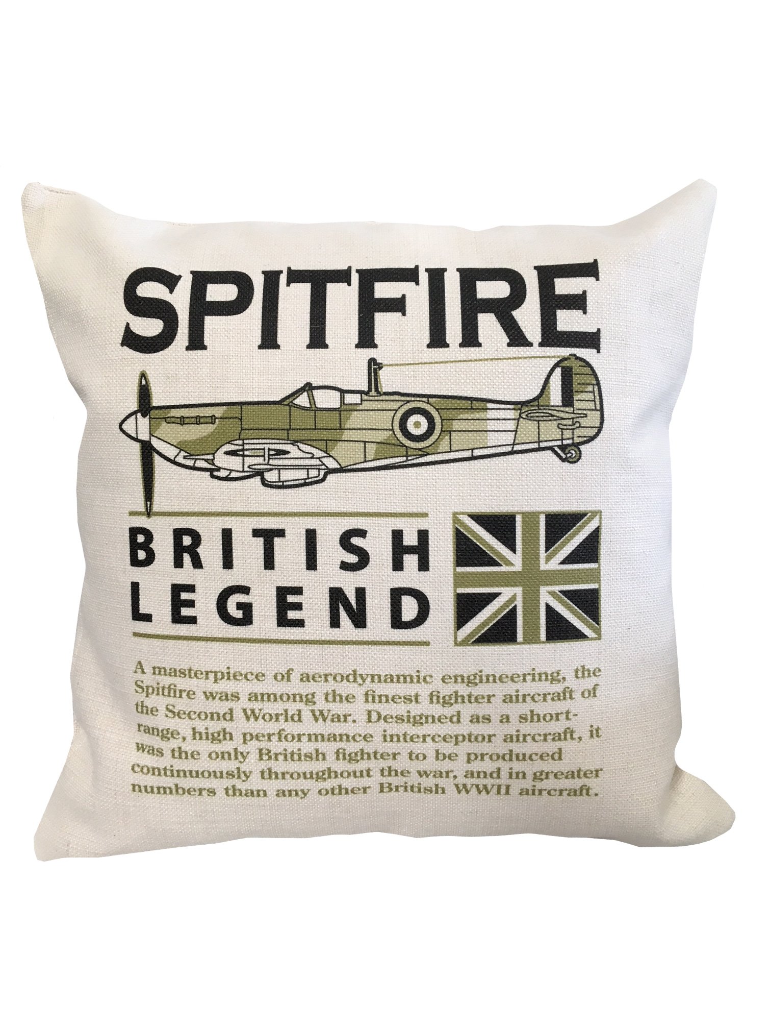The Wooden Model Company Ltd Off-White Supermarine Spitfire Raf,Royal Canadian Air Force,United States Army Air Forces,Ww11 Fighter Aircraft Cushion (Inner Included).