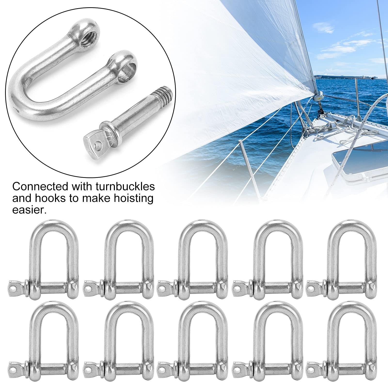 lvifloae 10pcs M4 Screw Pin Anchor Shackle 304 Stainless Steel Heavy Duty DShape Shackle for Camping Chains Wire Rope Lifting