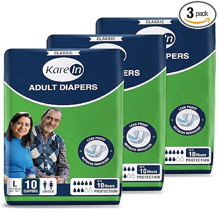 KareIn Classic Adult Diapers, Large, Waist Size 101-139 Cm (40