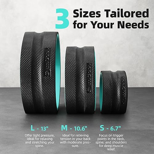 Miniatura 5 de Juego de 3 ruedas traseras con 2 bloques de yoga Estirador de espalda de espuma para aliviar el dolor, cuna de columna vertebral rodillo de masaje