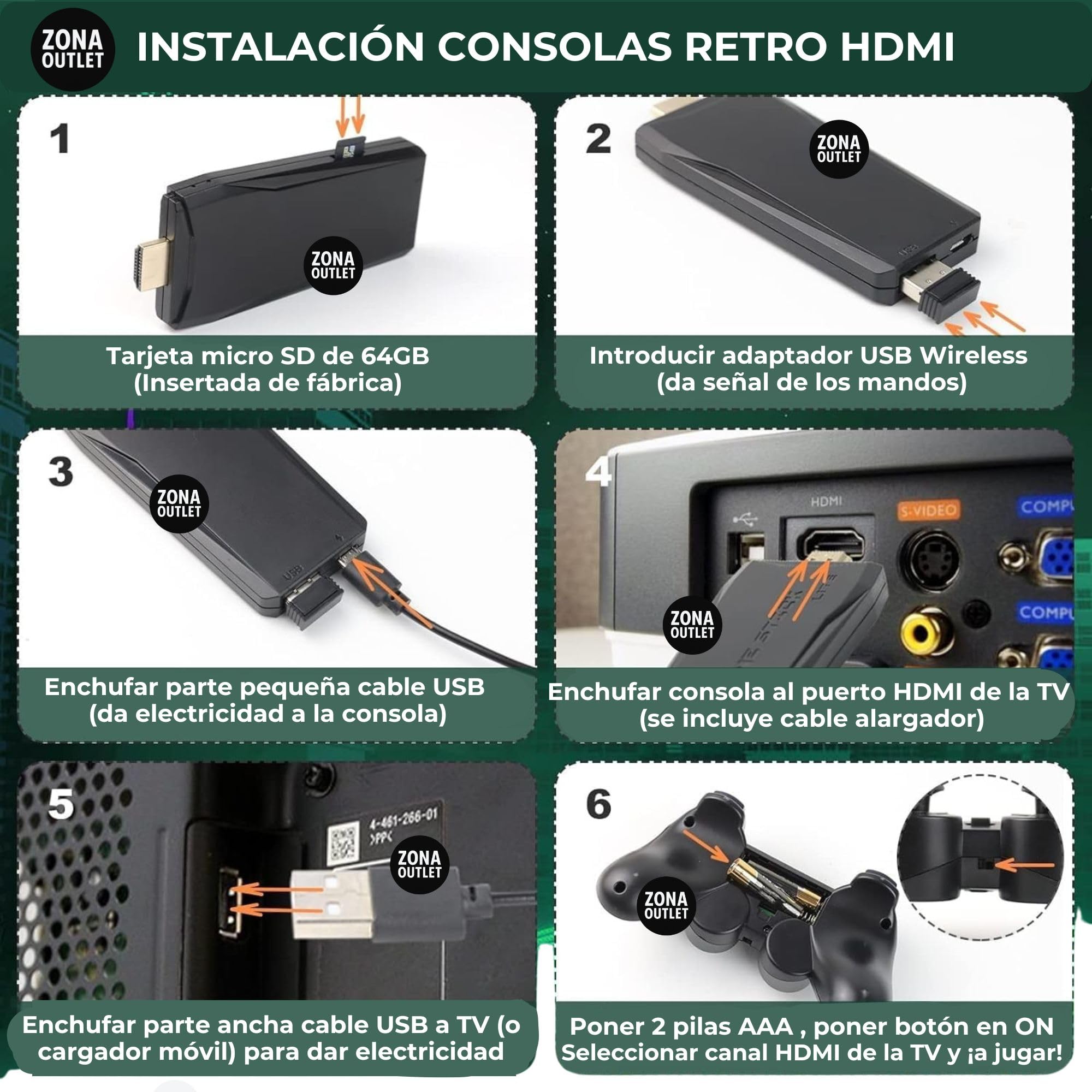 Genérico Consola Retro HDMI incluye 2 Fundas Gamepad Color - Videoconsola con Miles de Juegos Clásicos y 2 Mandos s Arcade Pincho Stick para TV Tele — view 3